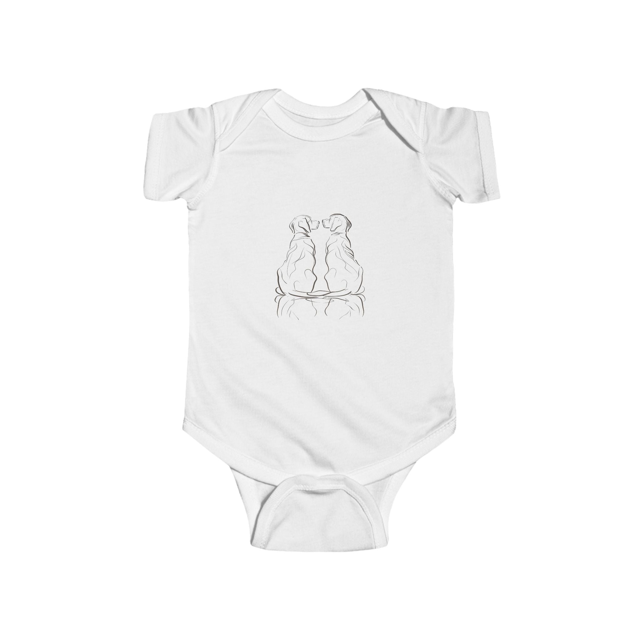 Twin Hearts Line-Art Baby Bodysuit – Minimalist Dog Duo Design for Modern 2025 Families