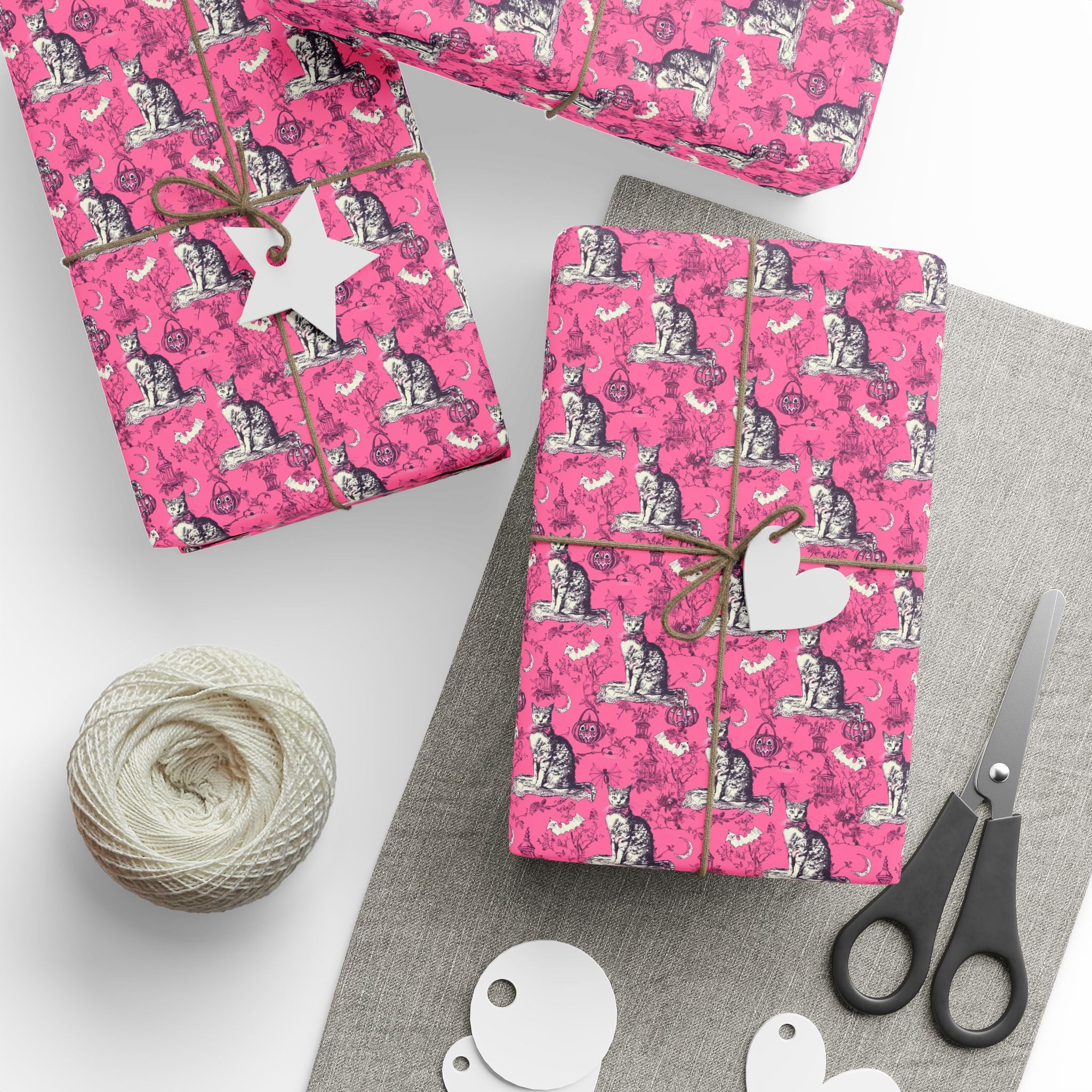 Luxury Pink Cat Wrapping Paper – Maison Florenne™ Vintage Toile Gift Wrap for Cat Lovers