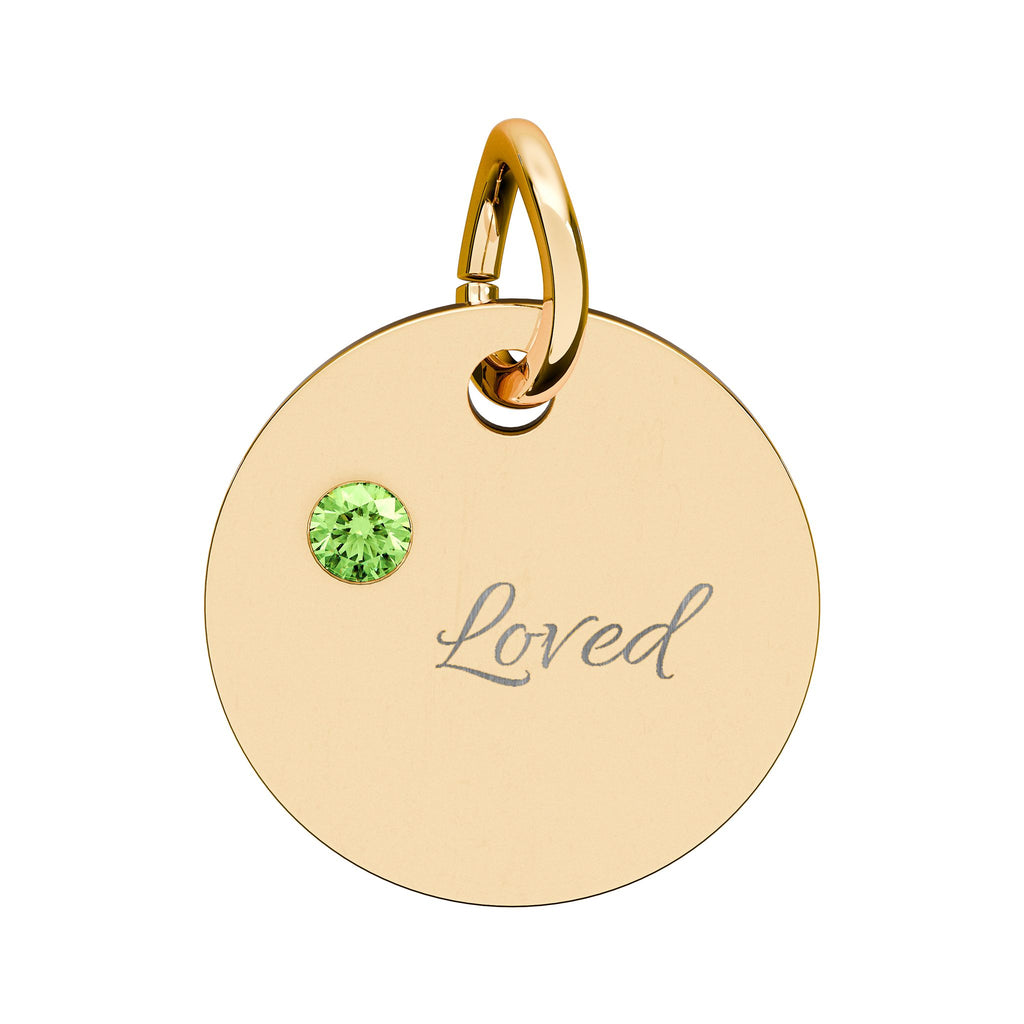 LOVED — Gold Plated Ruby Valentine CHARM ONLY,  Birthstone Circle Charm (Engraving)