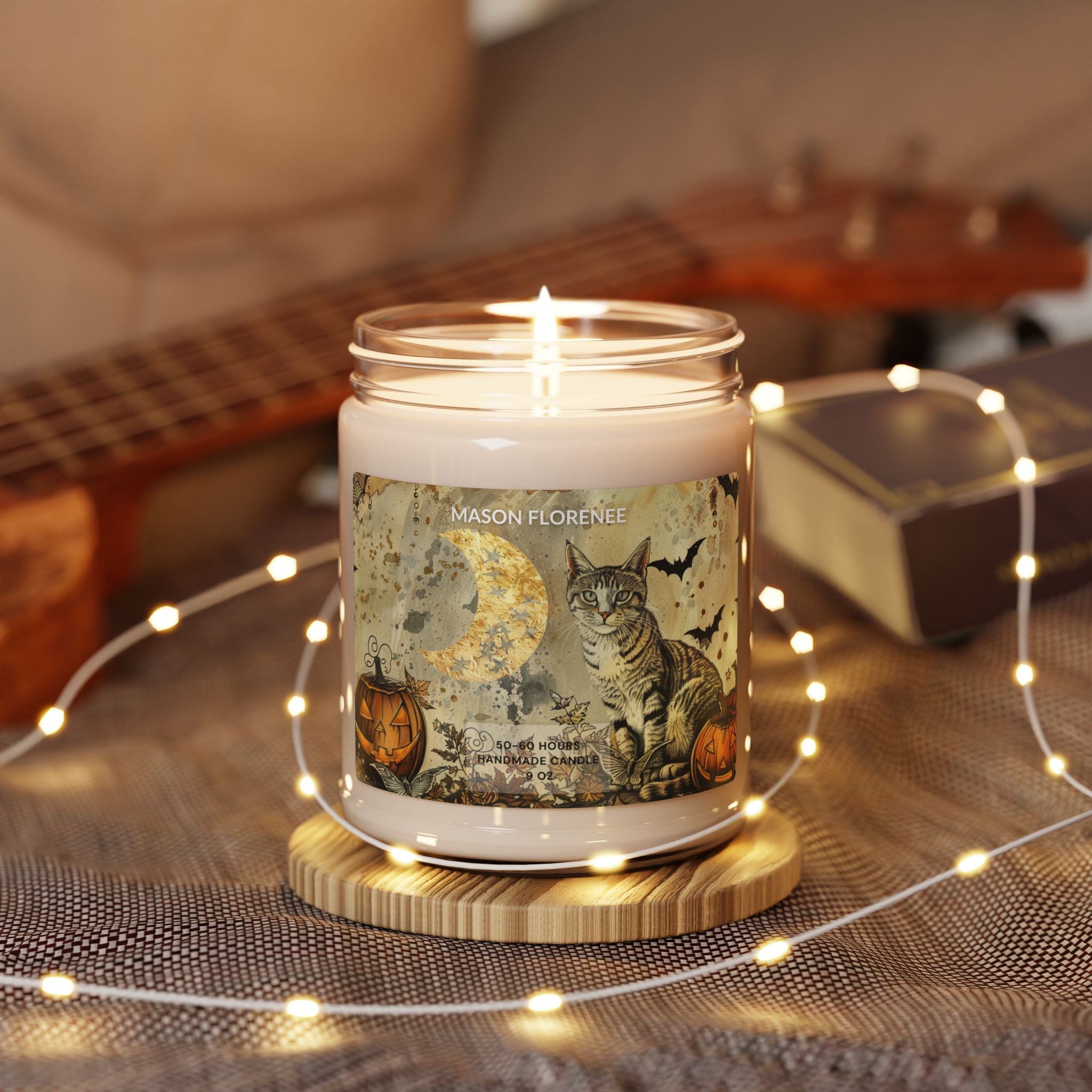 Maison Florenne™ Enchanted Black Cat Halloween Candle – Luxury Hand-Poured Soy, 50–60 Hours Burn