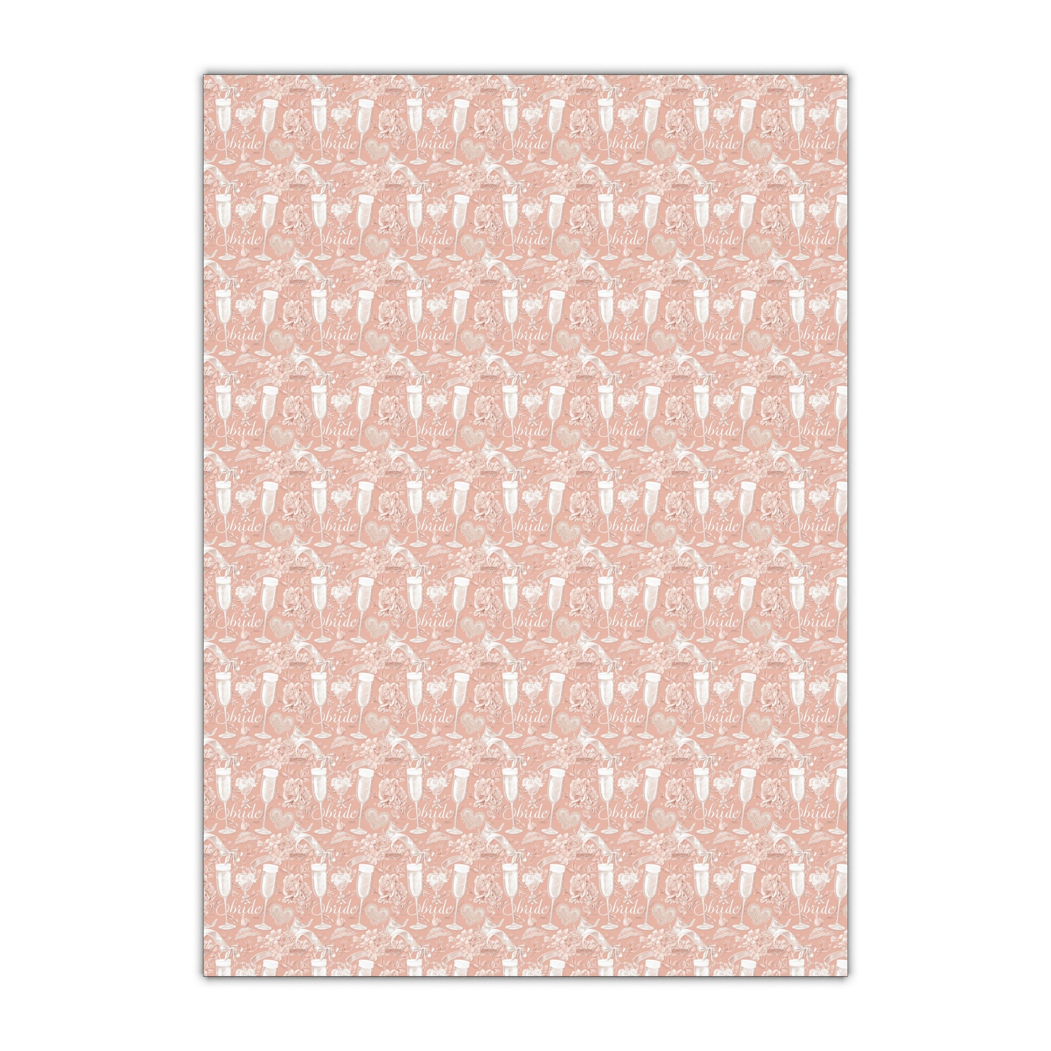 Bridal Pink Wrapping Paper – Champagne, Roses & Hearts Gift Wrap, Luxury Bride & Bachelorette Packaging for Weddings & Bridal Showers