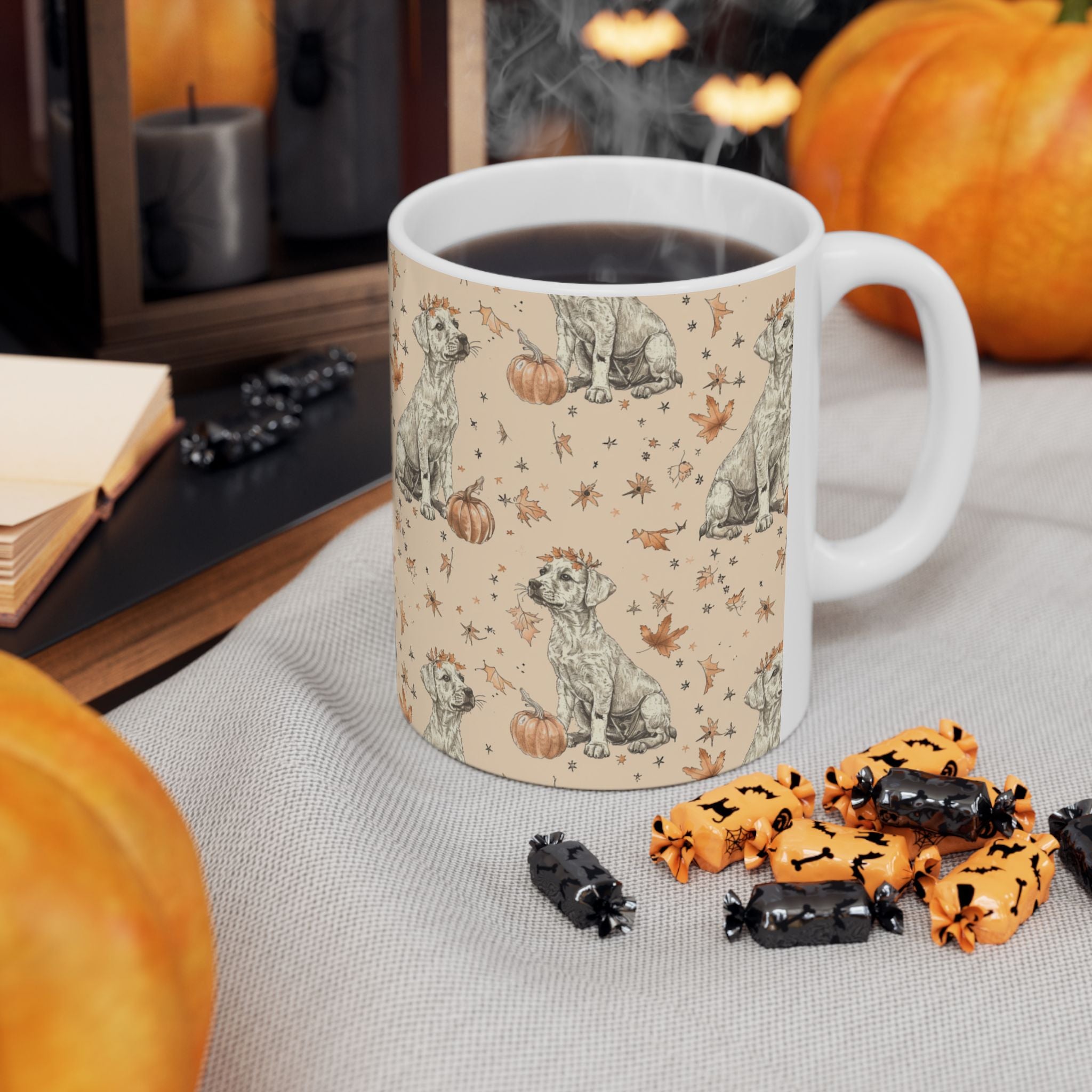 Autumn Dog-Themed Ceramic Mug