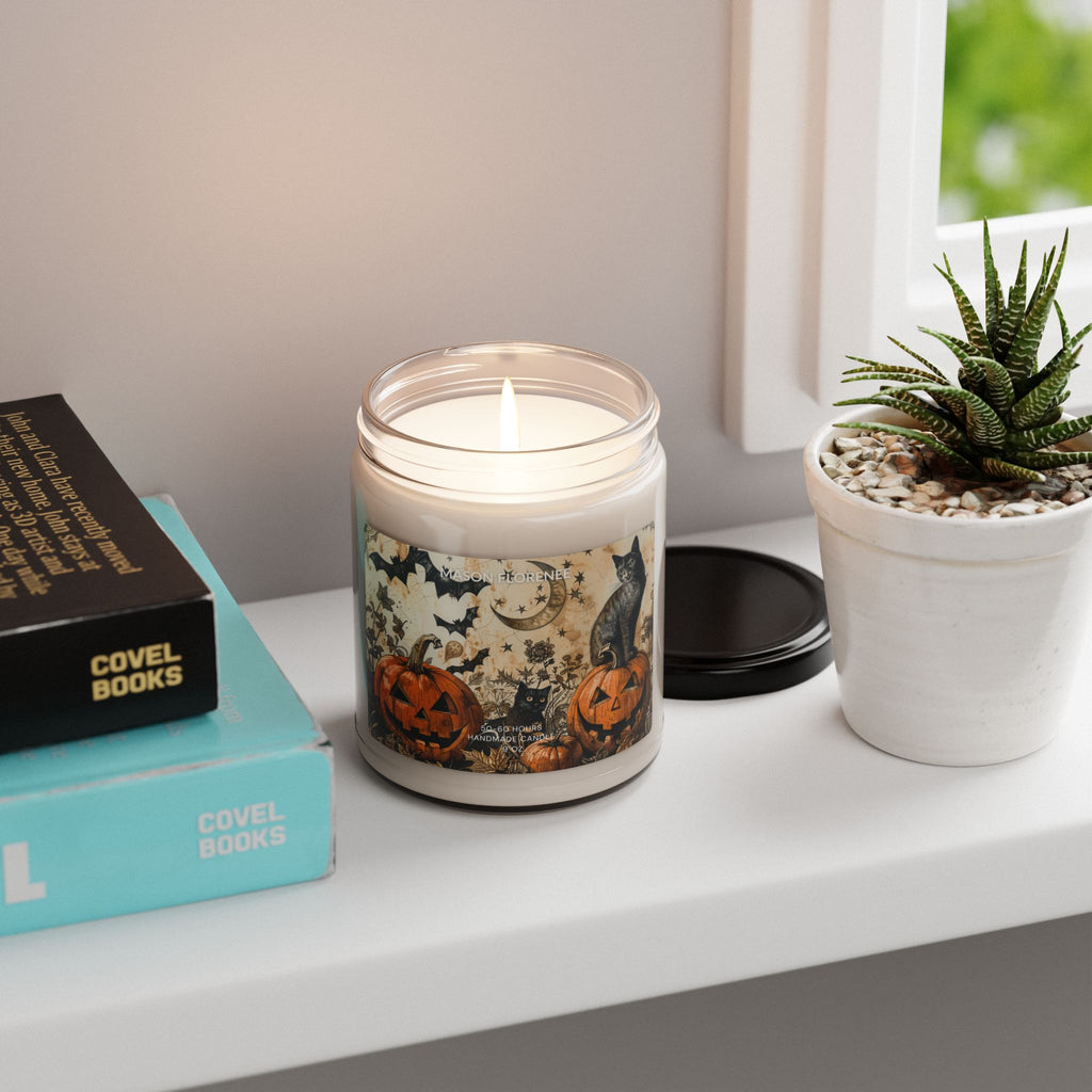Maison Florenne™ Enchanted Black Cat Halloween Candle – Luxury Hand-Poured Soy, 50–60 Hours Burn