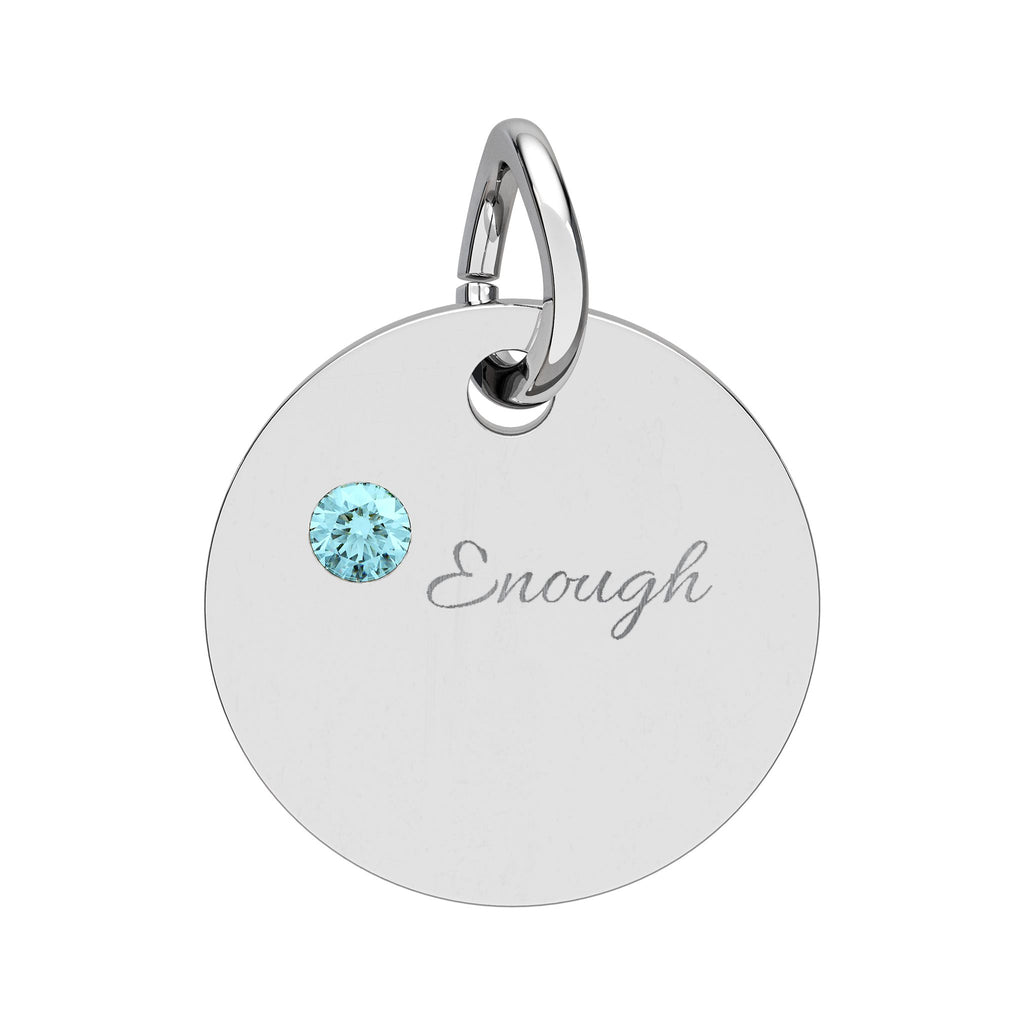 "ENOUGH" Gold Plated Charm – Self-Love & Strength Keepsake, Birthstone Circle Charm (Engraving)