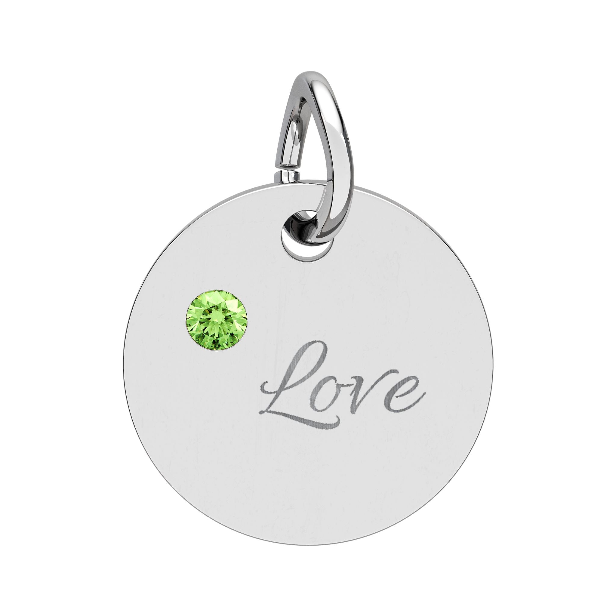 LOVE — Gold Plated Ruby Valentine Charm,  Birthstone Circle Charm (Engraving)