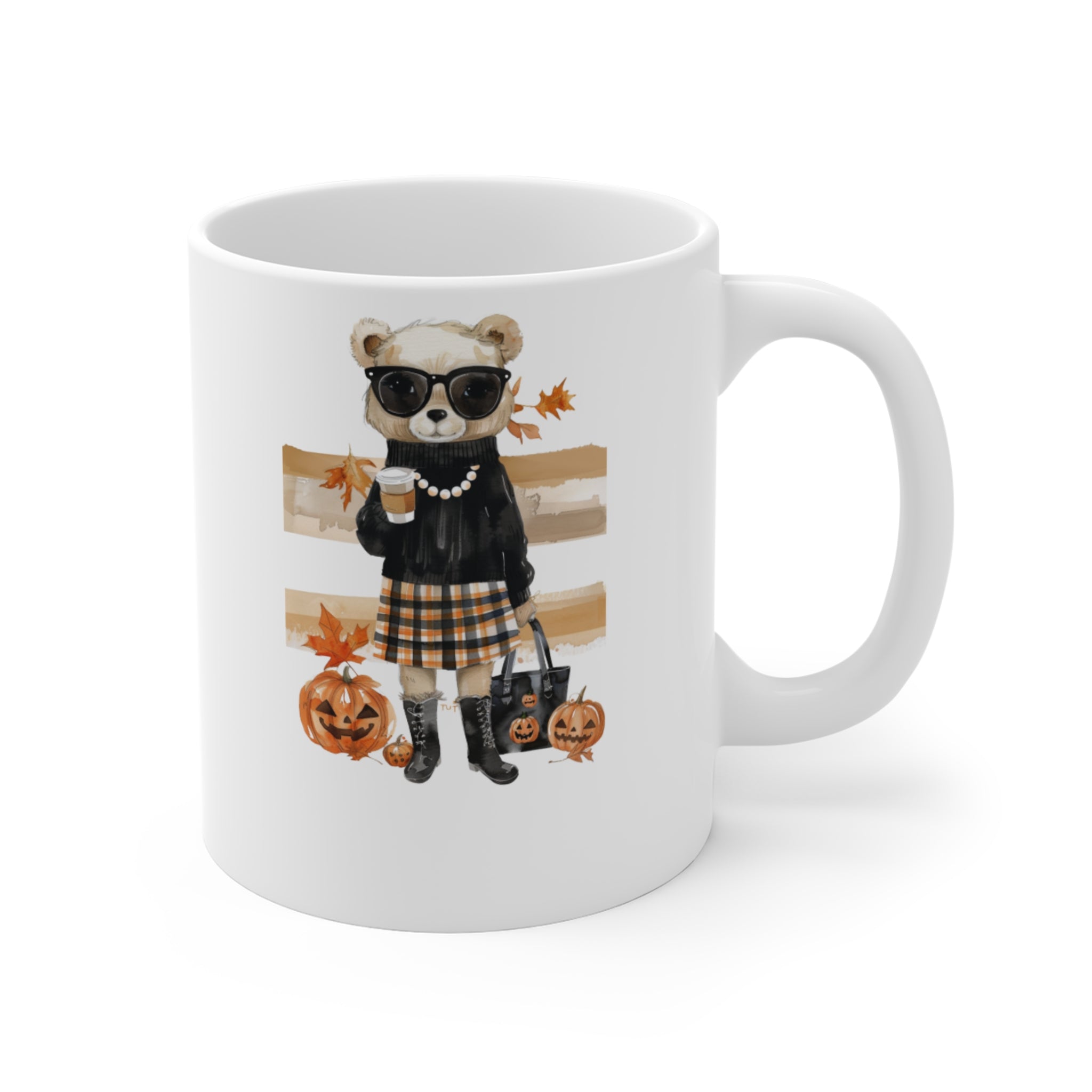 Custom Fall Teddy Bear Mug – “Pumpkin Latte & Pearls” Personalized Cozy Chic Cup