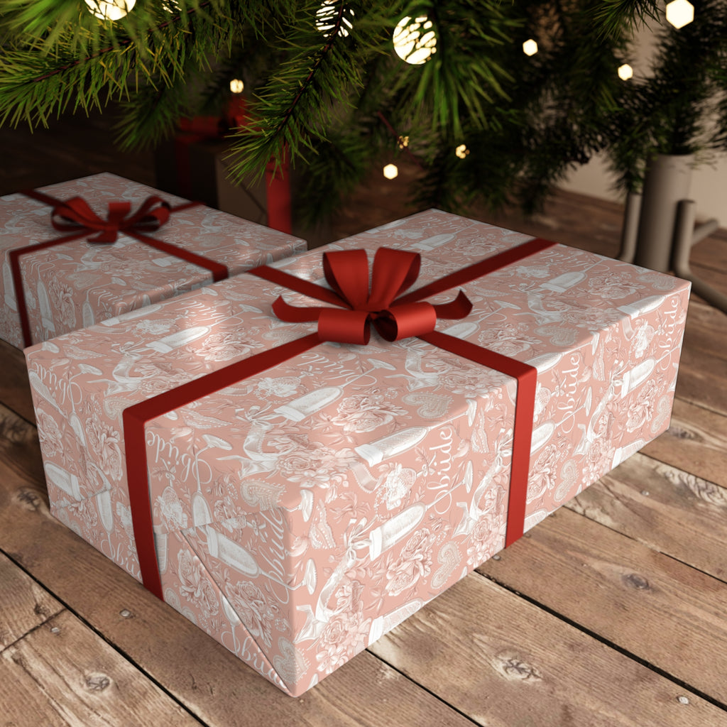 Bridal Pink Wrapping Paper – Champagne, Roses & Hearts Gift Wrap, Luxury Bride & Bachelorette Packaging for Weddings & Bridal Showers