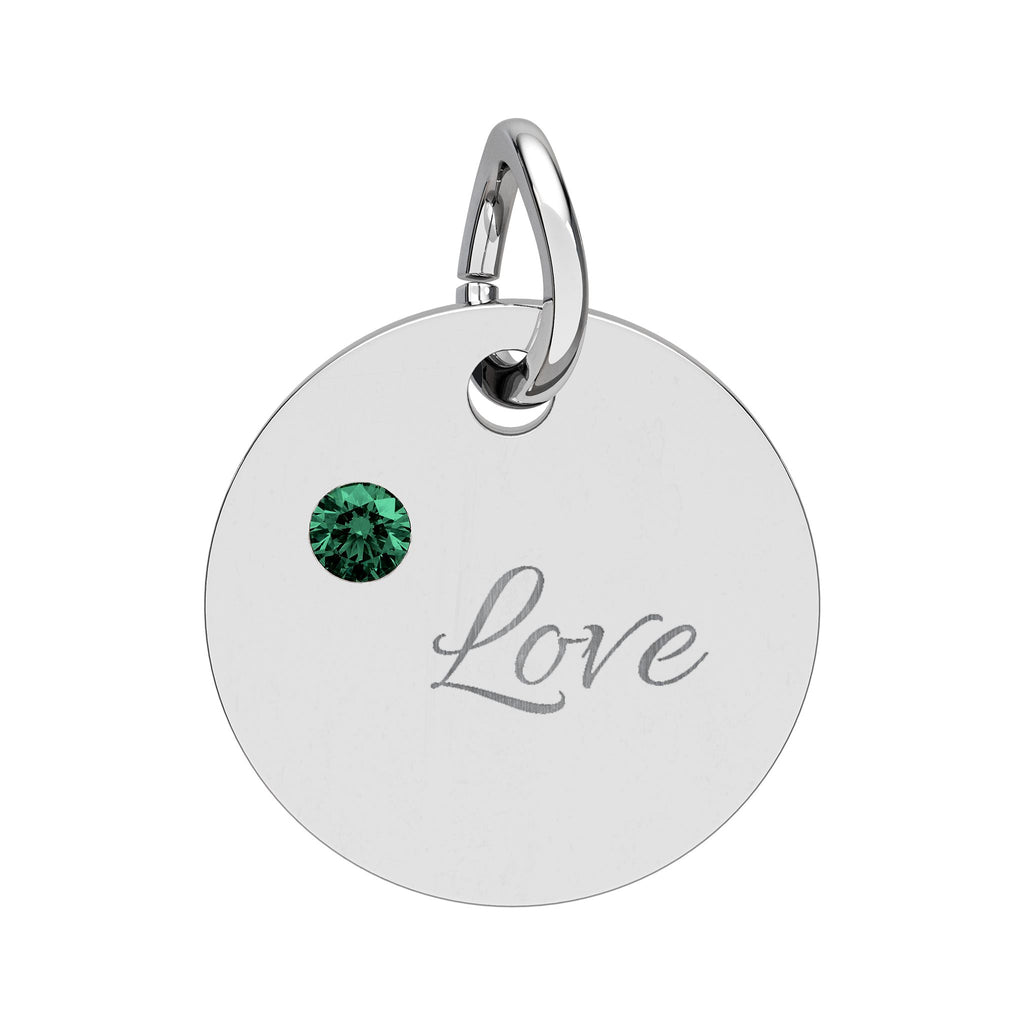 LOVE — Gold Plated Ruby Valentine Charm,  Birthstone Circle Charm (Engraving)