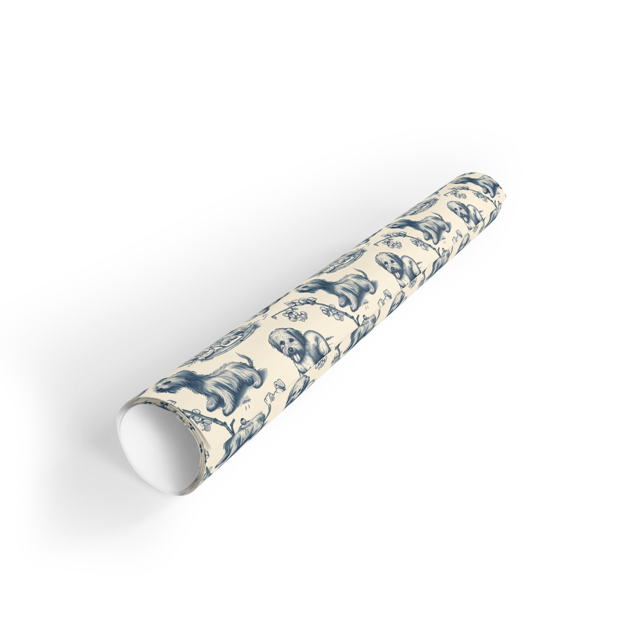 Blue Toile Puppy Wrapping Paper – Vintage Dog Pattern Gift Wrap for Baby Showers, Birthdays & Pet Lovers