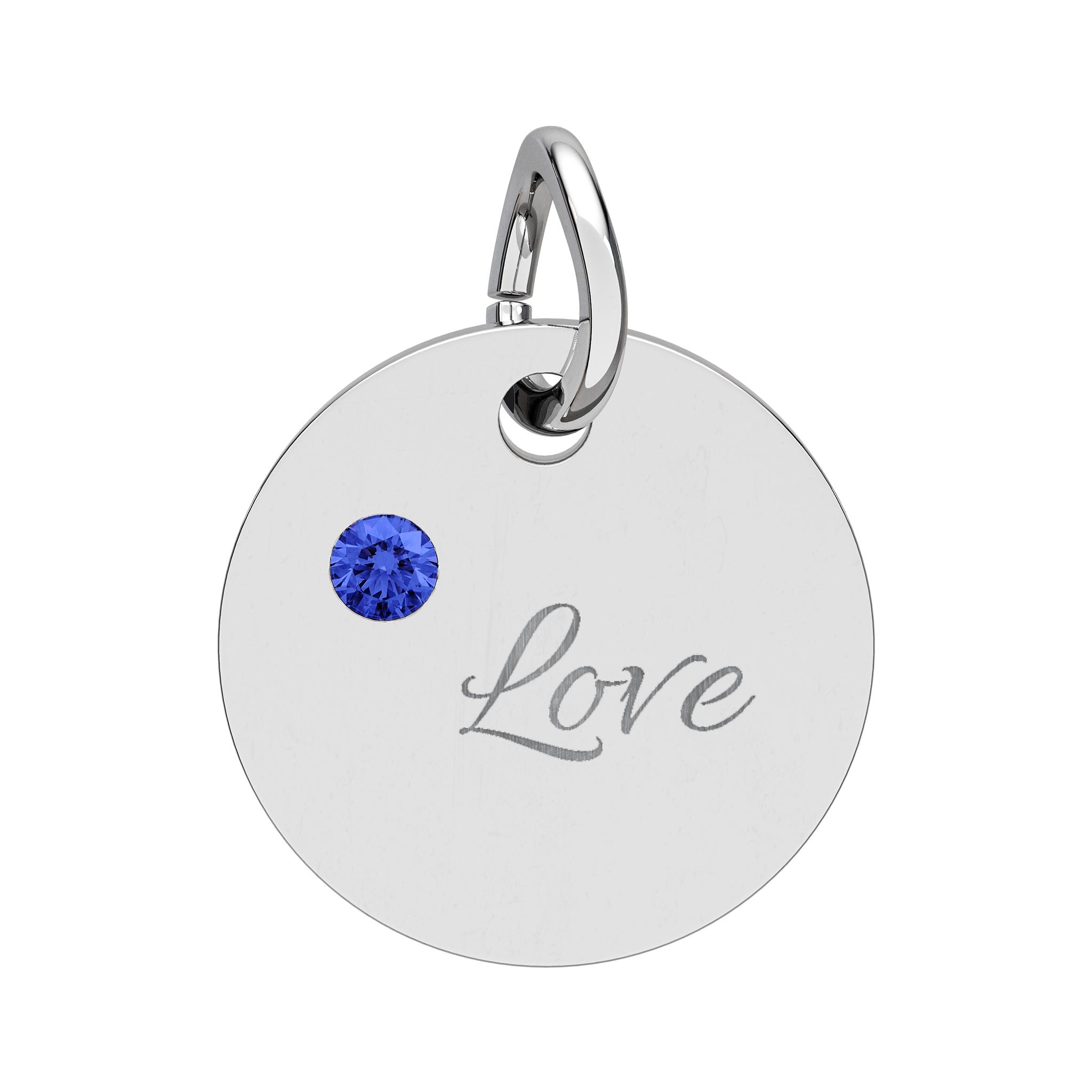 LOVE — Gold Plated Ruby Valentine Charm,  Birthstone Circle Charm (Engraving)
