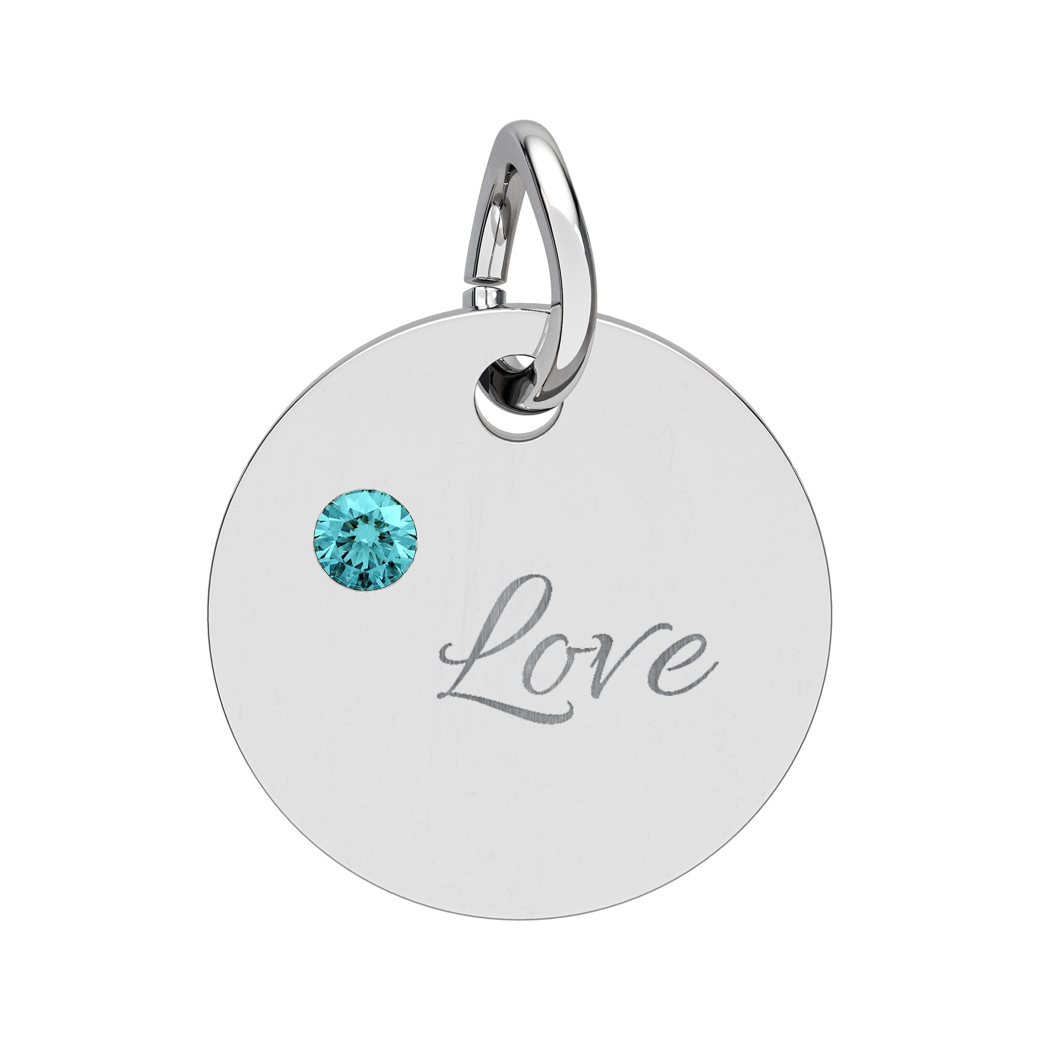 LOVE — Gold Plated Ruby Valentine Charm,  Birthstone Circle Charm (Engraving)
