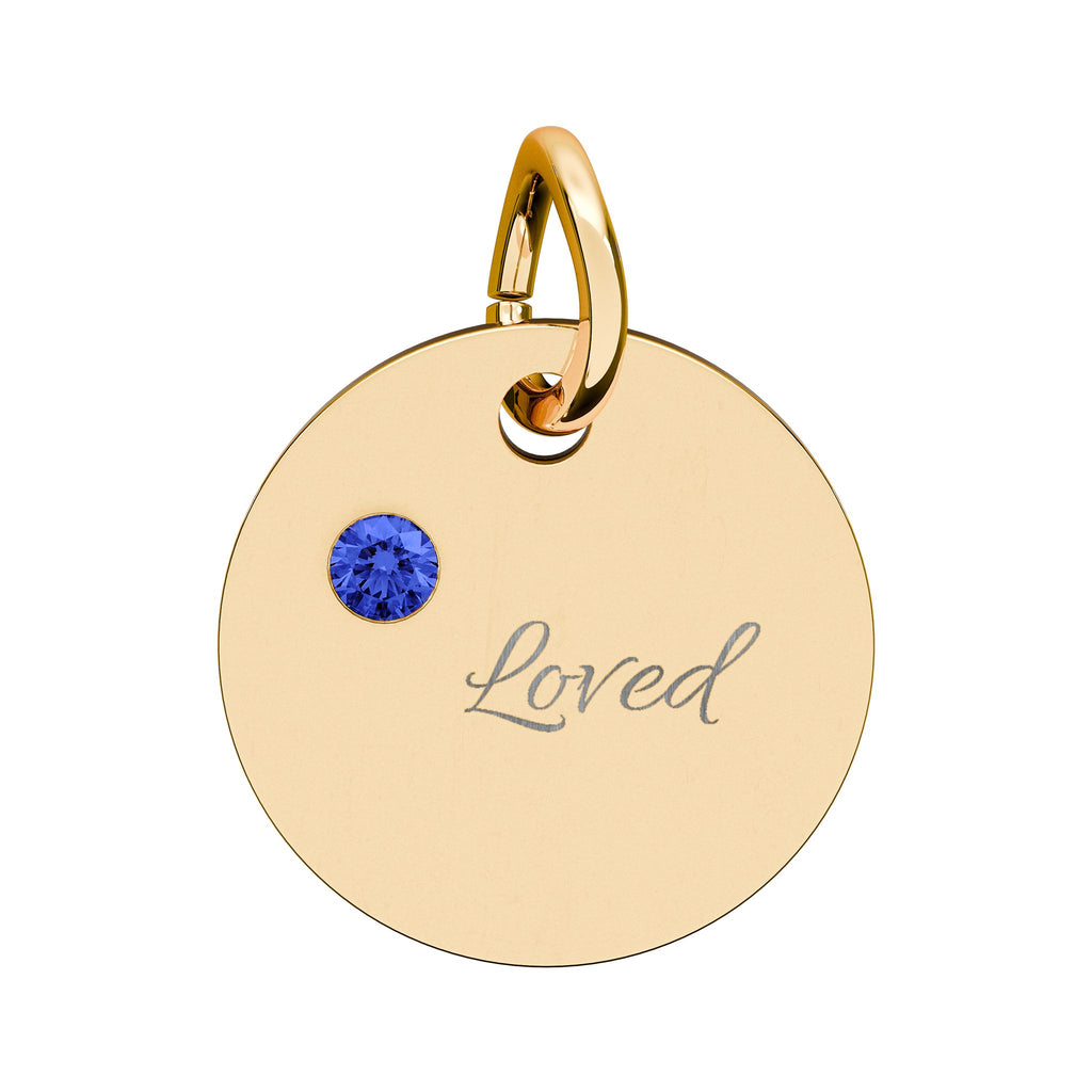 LOVED — Gold Plated Ruby Valentine CHARM ONLY,  Birthstone Circle Charm (Engraving)