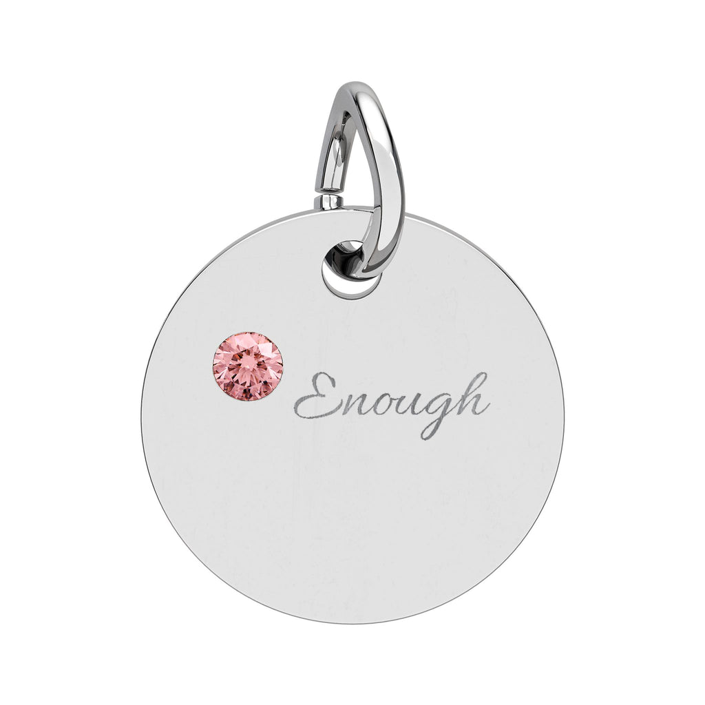 "ENOUGH" Gold Plated Charm – Self-Love & Strength Keepsake, Birthstone Circle Charm (Engraving)