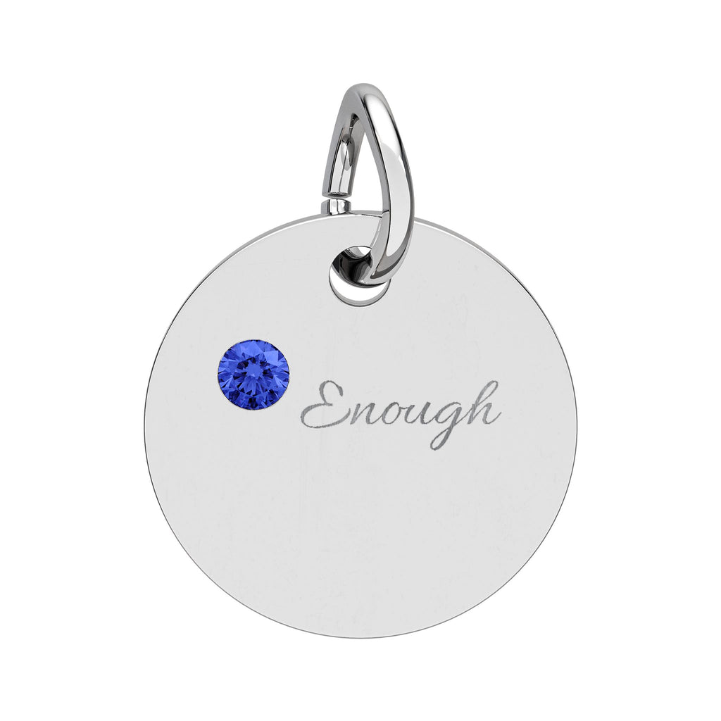 "ENOUGH" Gold Plated Charm – Self-Love & Strength Keepsake, Birthstone Circle Charm (Engraving)