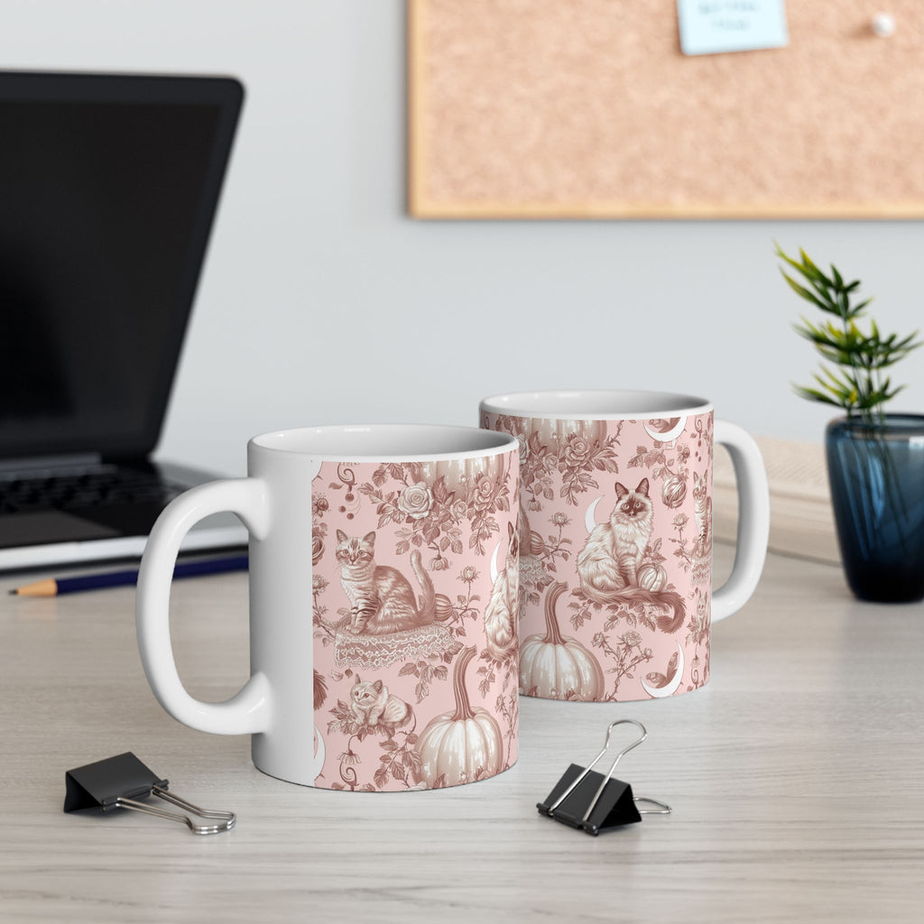 Blush Moonlight Cats Mug – Vintage Toile Autumn Coffee Cup