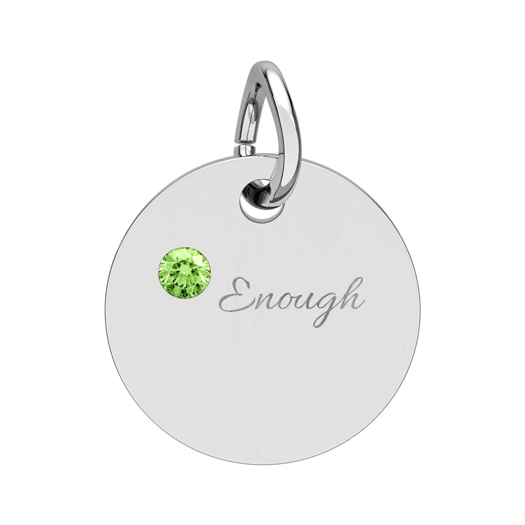 "ENOUGH" Gold Plated Charm – Self-Love & Strength Keepsake, Birthstone Circle Charm (Engraving)