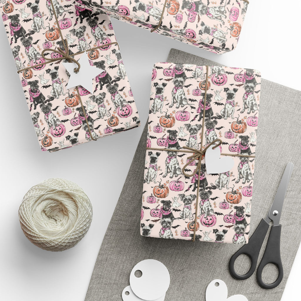 Pastel Halloween Dog Wrapping Paper – Maison Florenne™ Pink Pumpkin Luxury Gift Wrap