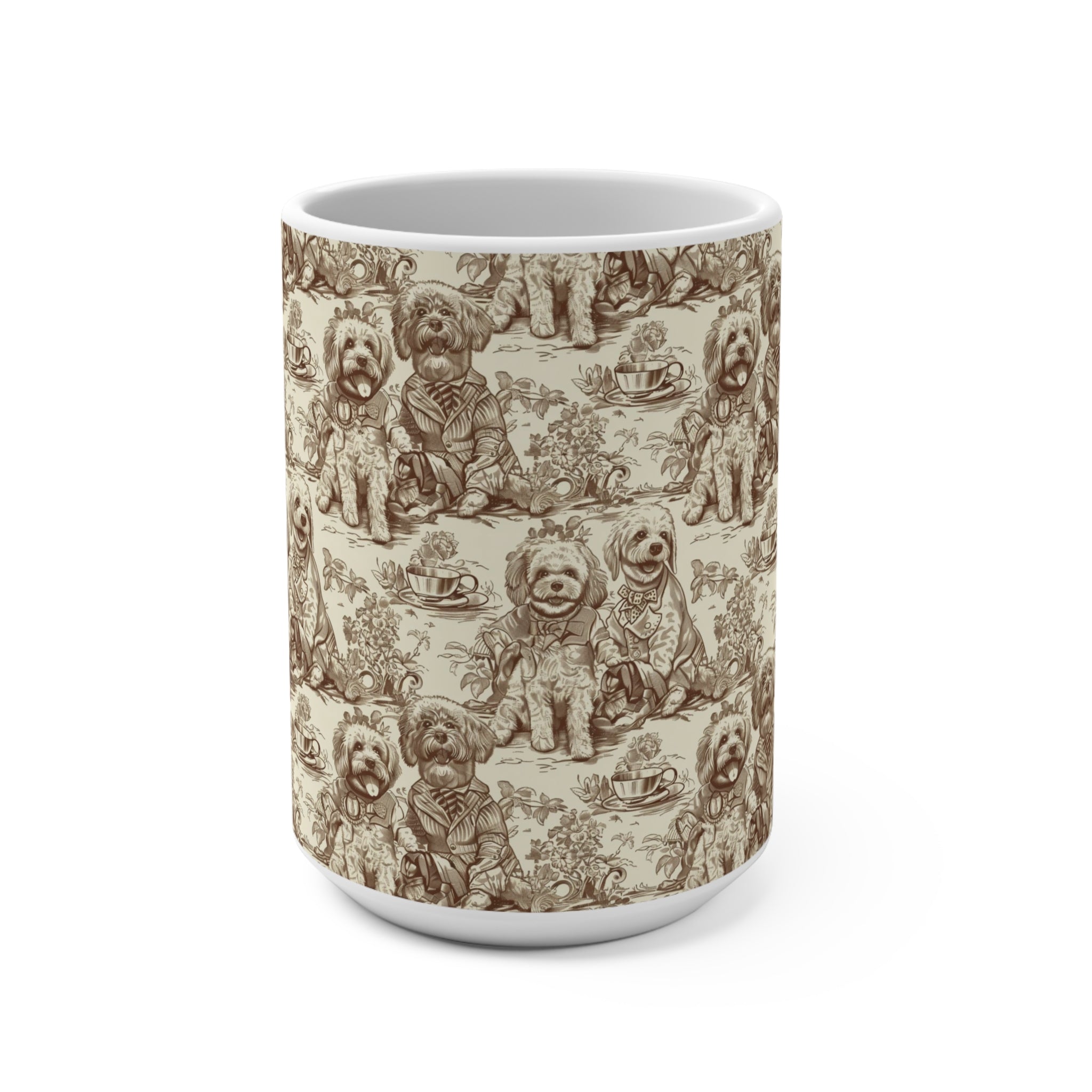 Café Canine Toile Mug – Vintage Sepia Dog Lover’s
