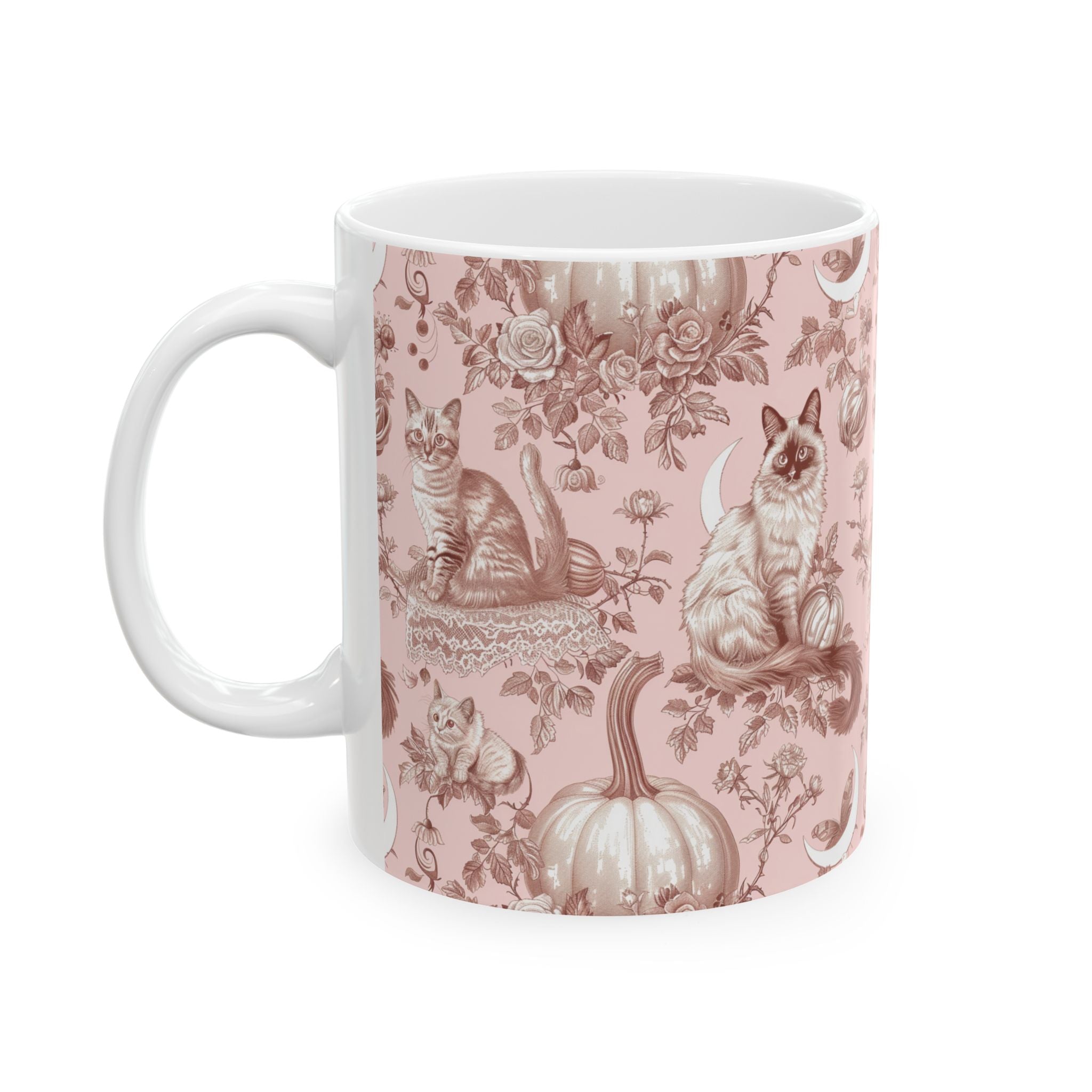 Blush Moonlight Cats Mug – Vintage Toile Autumn Coffee Cup