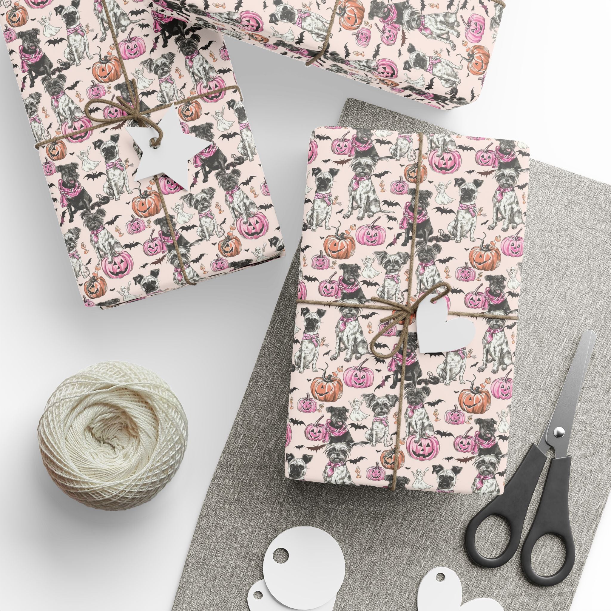 Pastel Halloween Dog Wrapping Paper – Maison Florenne™ Pink Pumpkin Luxury Gift Wrap