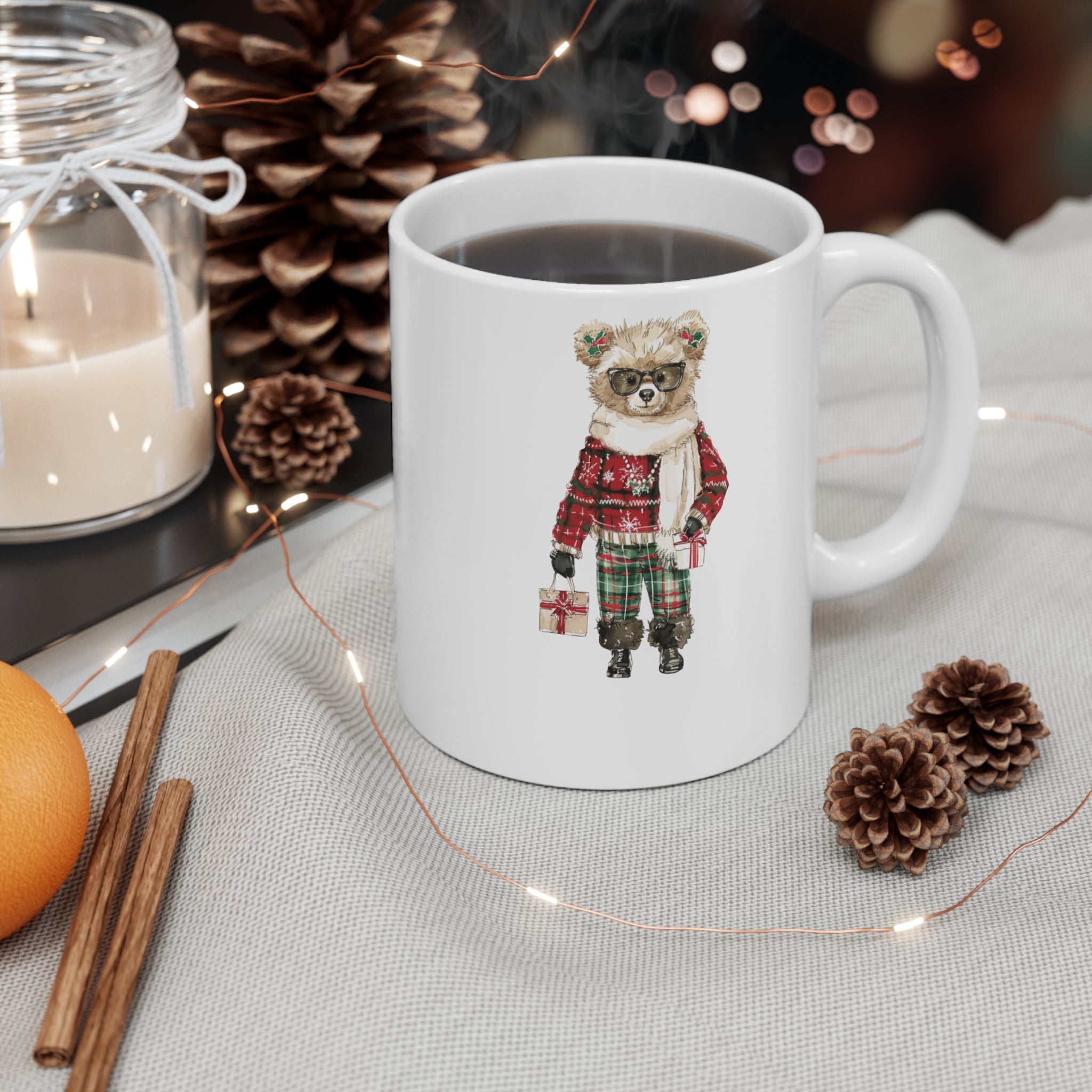 Personalized Holiday Teddy Bear Mug – Maison Florenne™ Festive Gift Edition