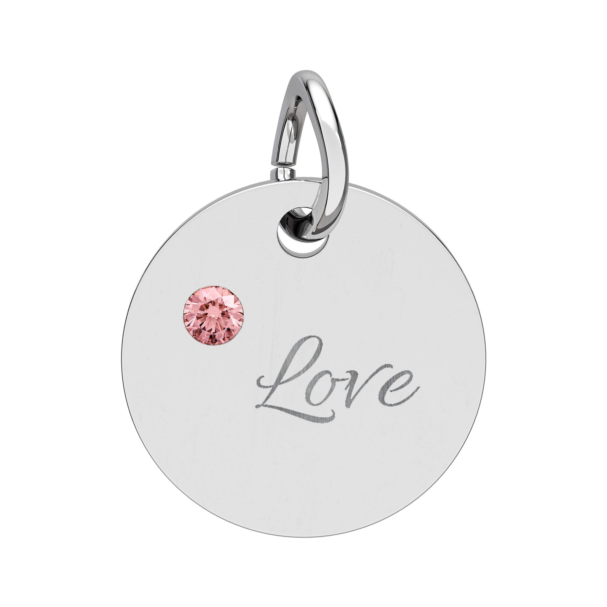 LOVE — Gold Plated Ruby Valentine Charm,  Birthstone Circle Charm (Engraving)