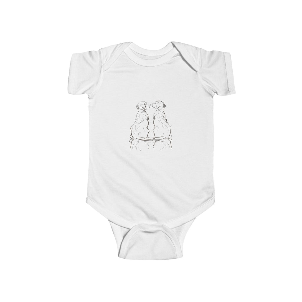 Twin Hearts Line-Art Baby Bodysuit – Minimalist Dog Duo Design for Modern 2025 Families