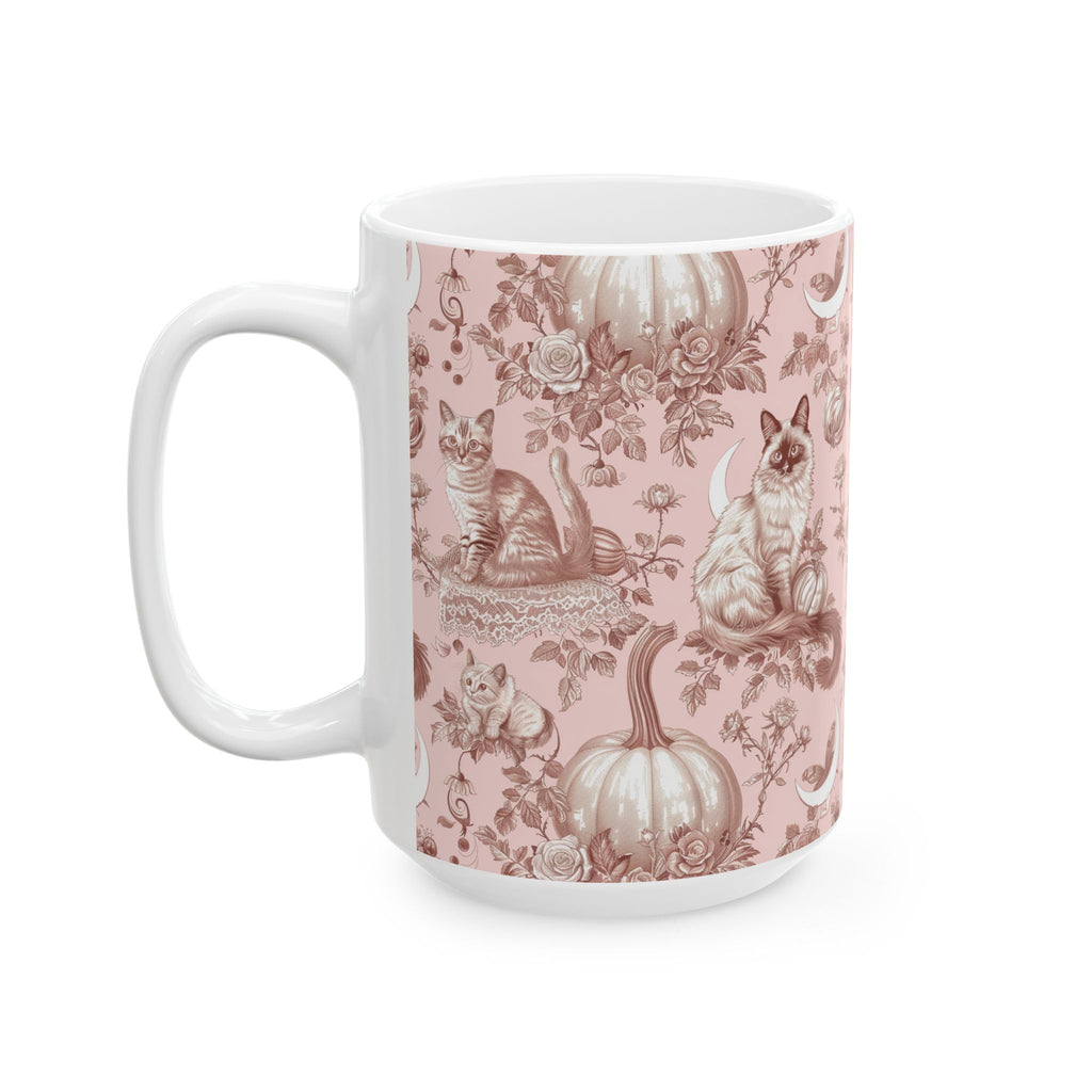 Blush Moonlight Cats Mug – Vintage Toile Autumn Coffee Cup