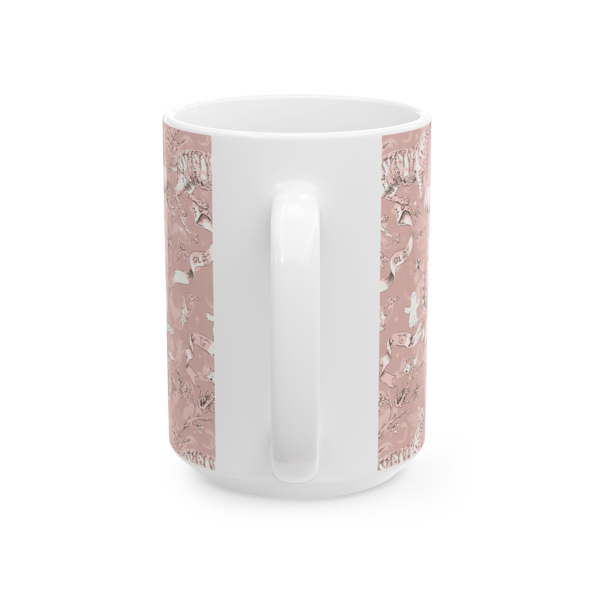 Blush Halloween Mug – Vintage Cat & Ghost Toile | Cozy Fall Coffee Cup