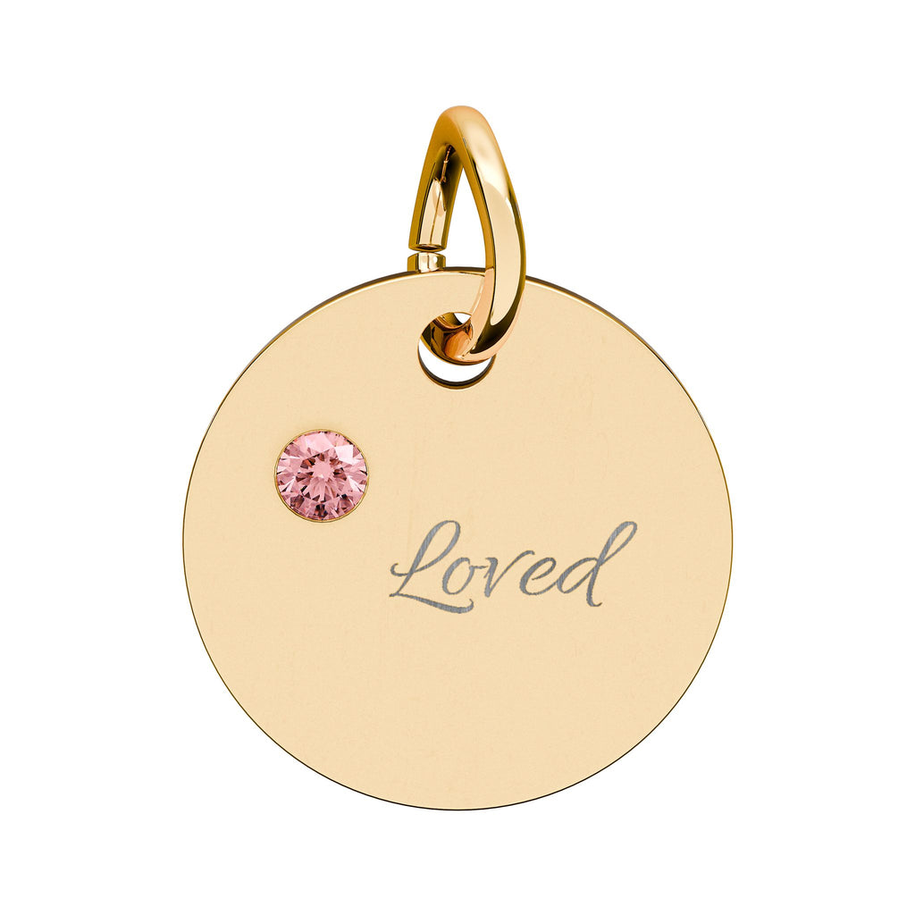 LOVED — Gold Plated Ruby Valentine CHARM ONLY,  Birthstone Circle Charm (Engraving)