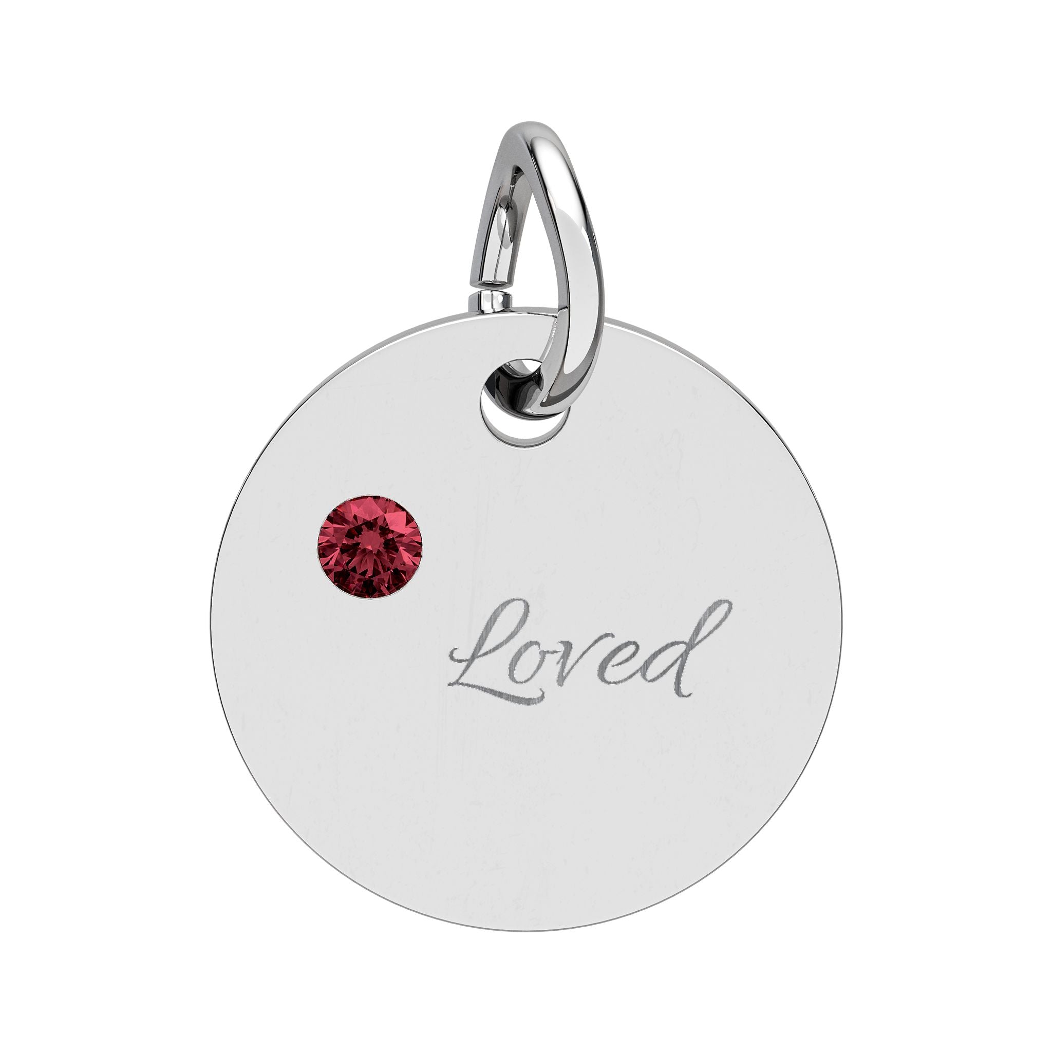 LOVED — Gold Plated Ruby Valentine CHARM ONLY,  Birthstone Circle Charm (Engraving)