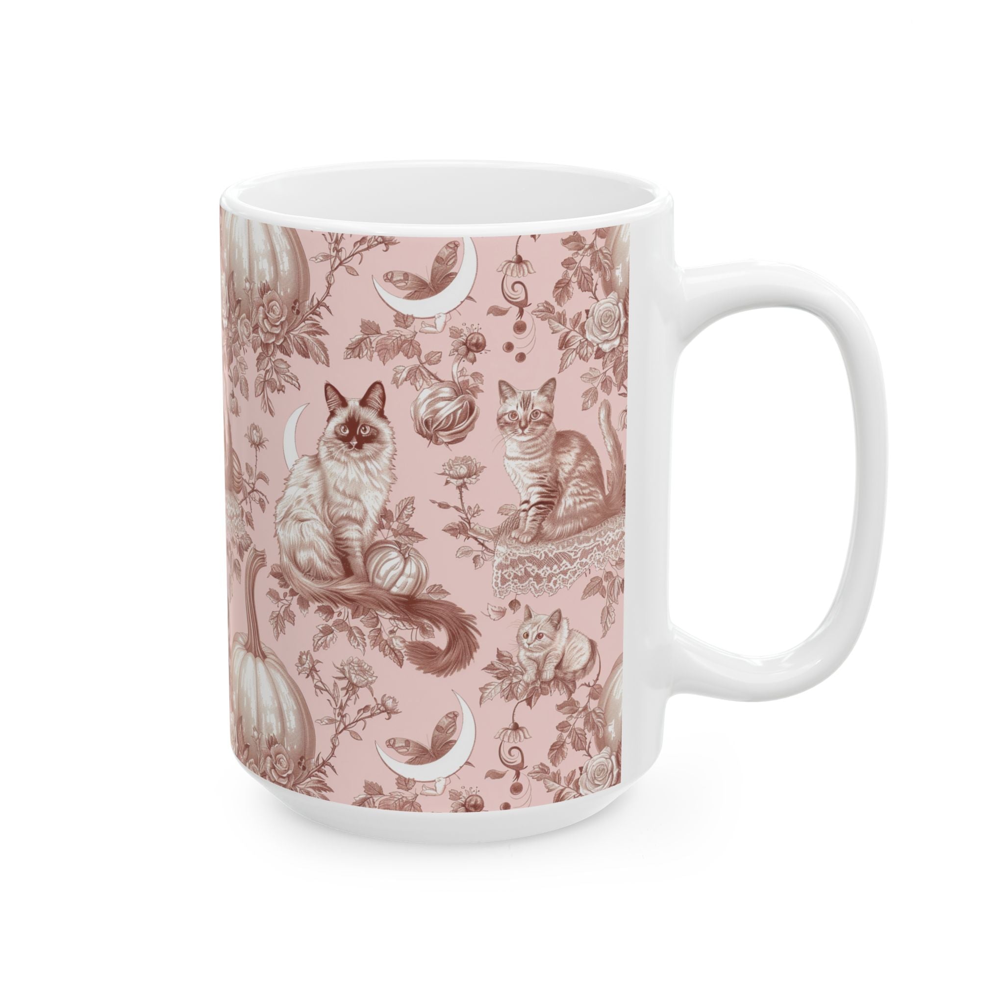 Blush Moonlight Cats Mug – Vintage Toile Autumn Coffee Cup