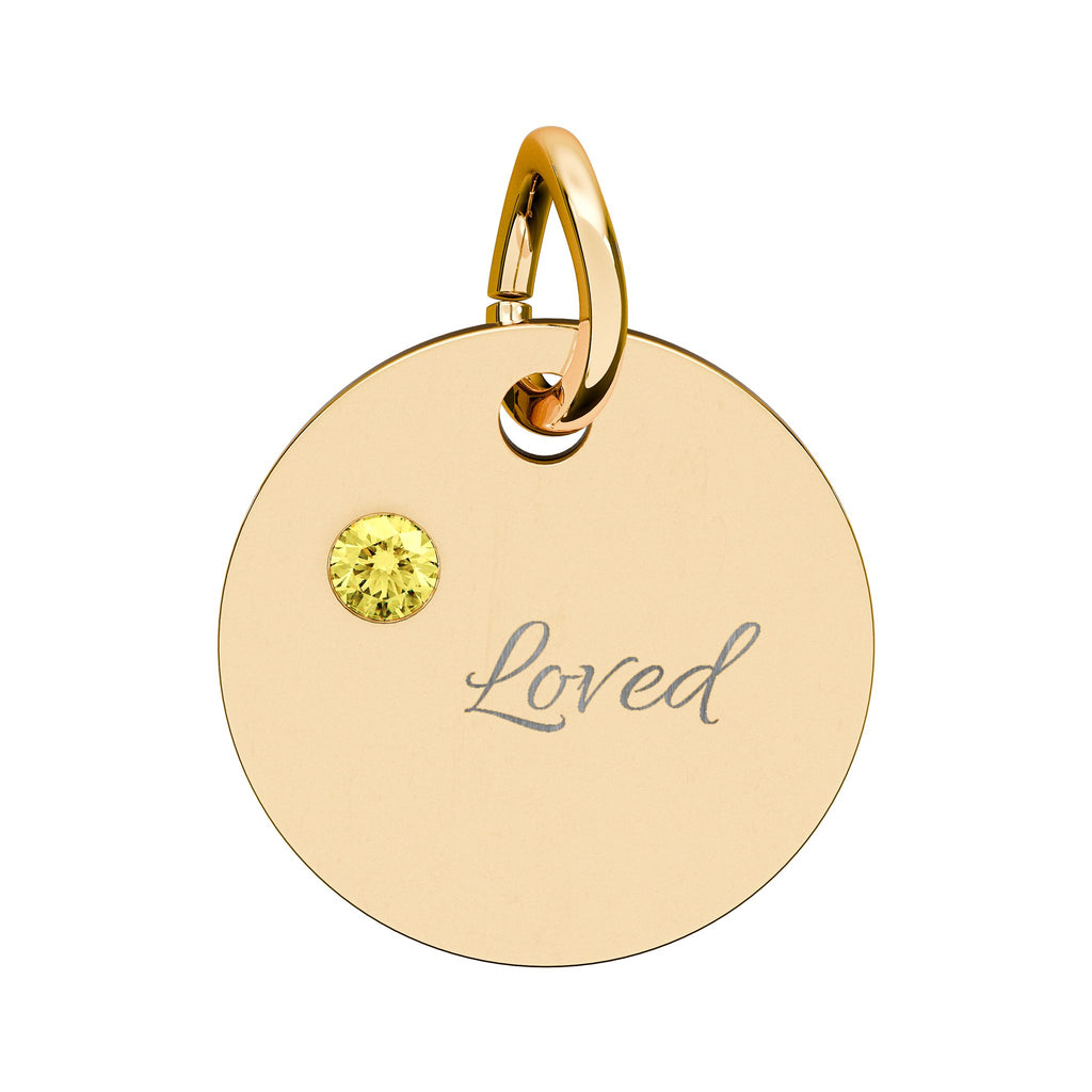 LOVED — Gold Plated Ruby Valentine CHARM ONLY,  Birthstone Circle Charm (Engraving)