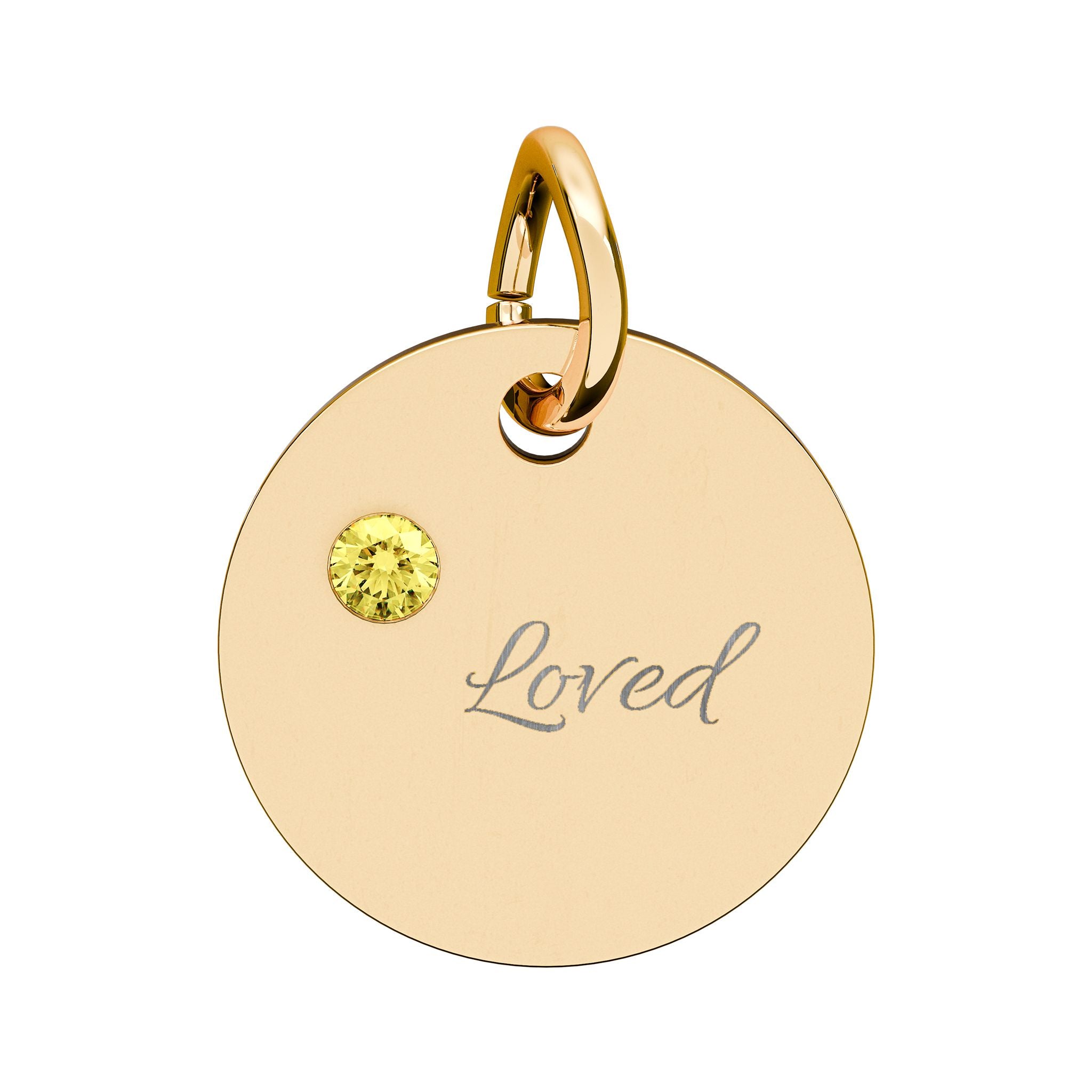 LOVED — Gold Plated Ruby Valentine CHARM ONLY,  Birthstone Circle Charm (Engraving)