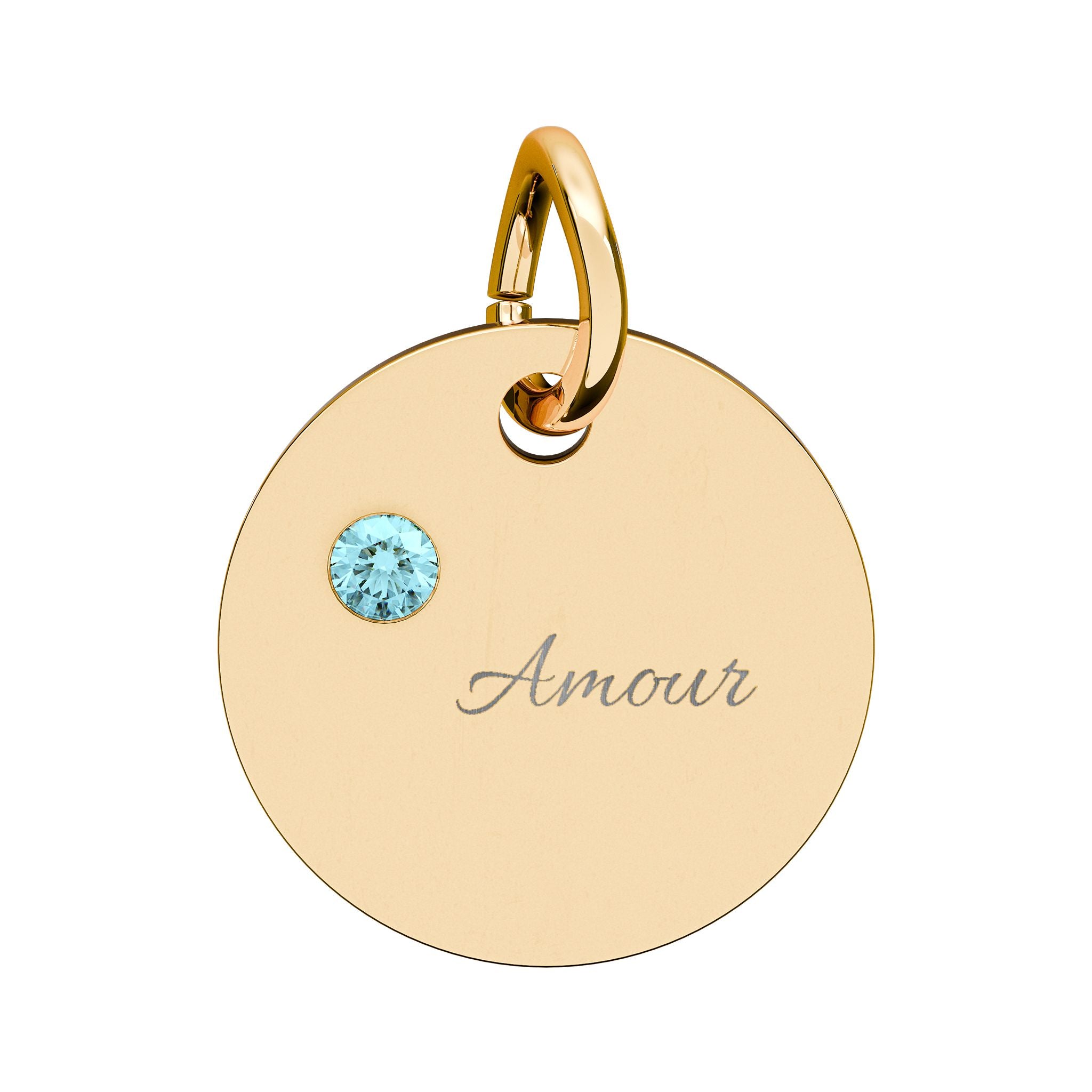 AMOUR Gold Plate CZ Ruby Charm – Romantic Keepsake Pendant, Birthstone Circle Charm (Engraving)