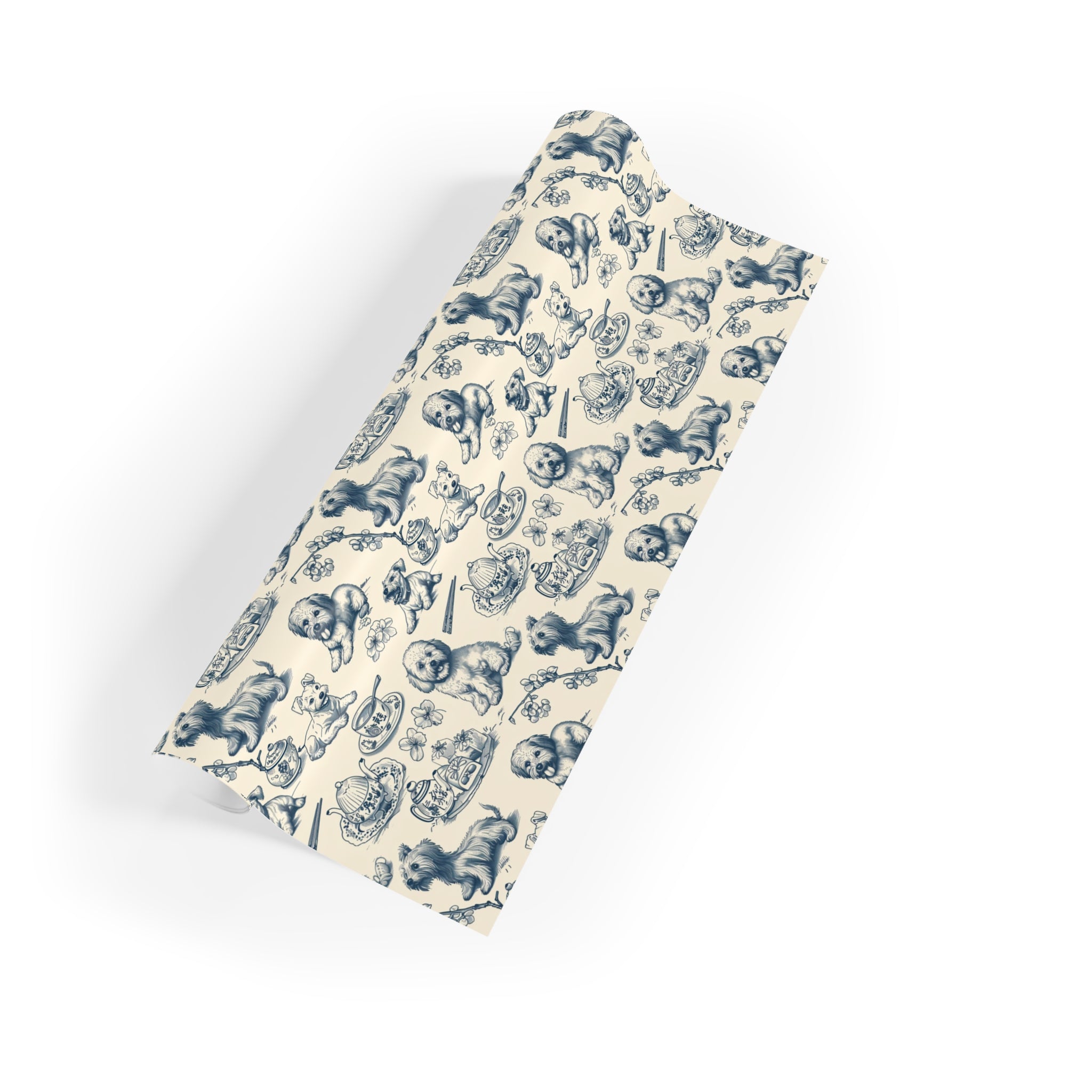 Blue Toile Puppy Wrapping Paper – Vintage Dog Pattern Gift Wrap for Baby Showers, Birthdays & Pet Lovers