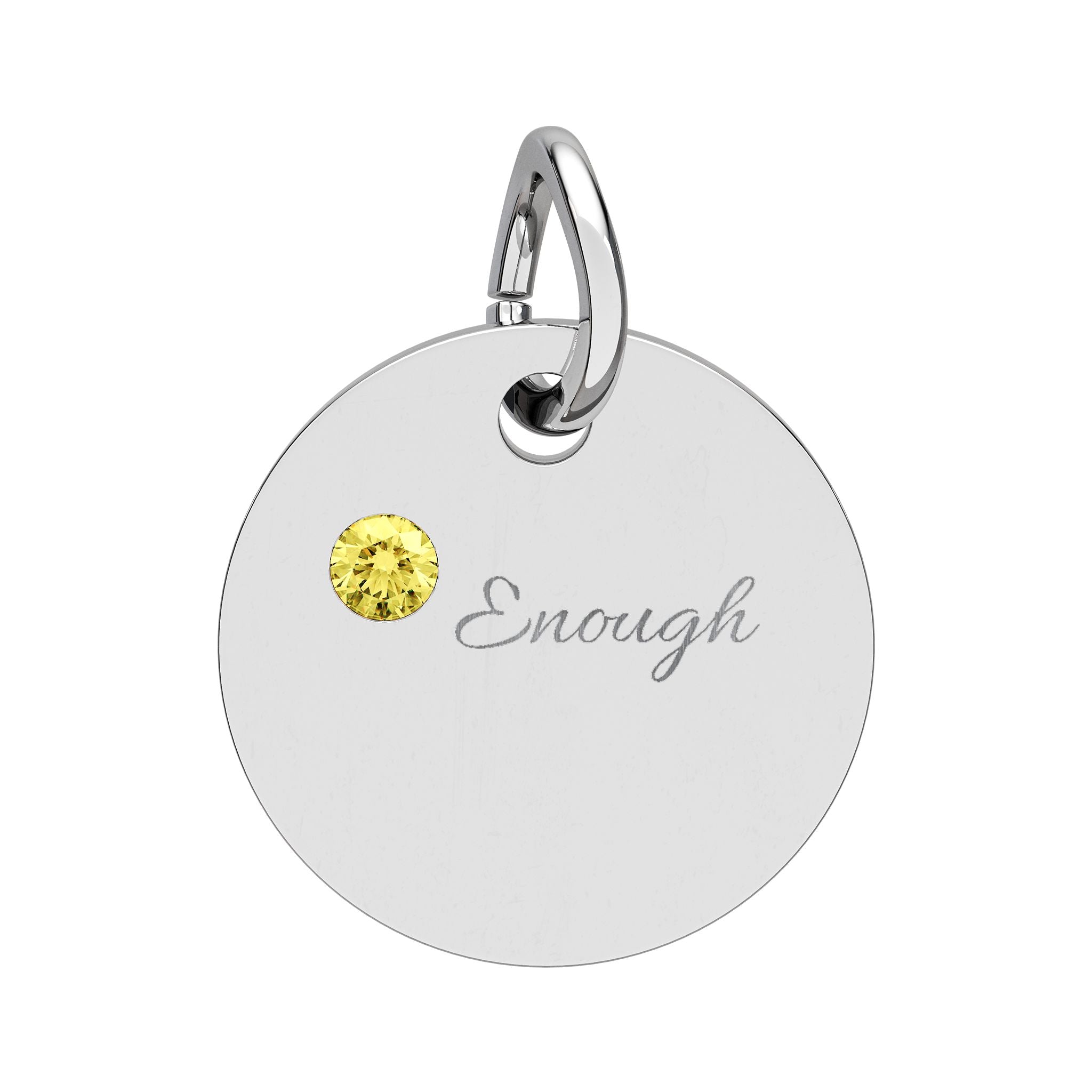 "ENOUGH" Gold Plated Charm – Self-Love & Strength Keepsake, Birthstone Circle Charm (Engraving)