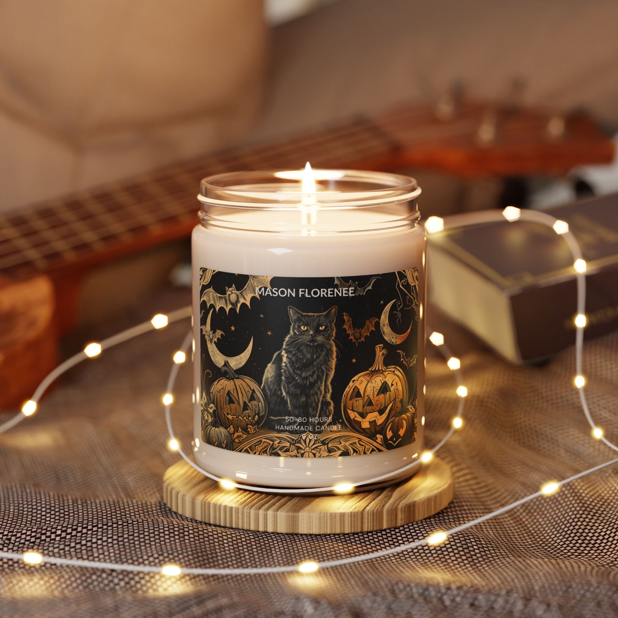 Maison Florenne™ Enchanted Black Cat Halloween Candle – Luxury Hand-Poured Soy, 50–60 Hours Burn