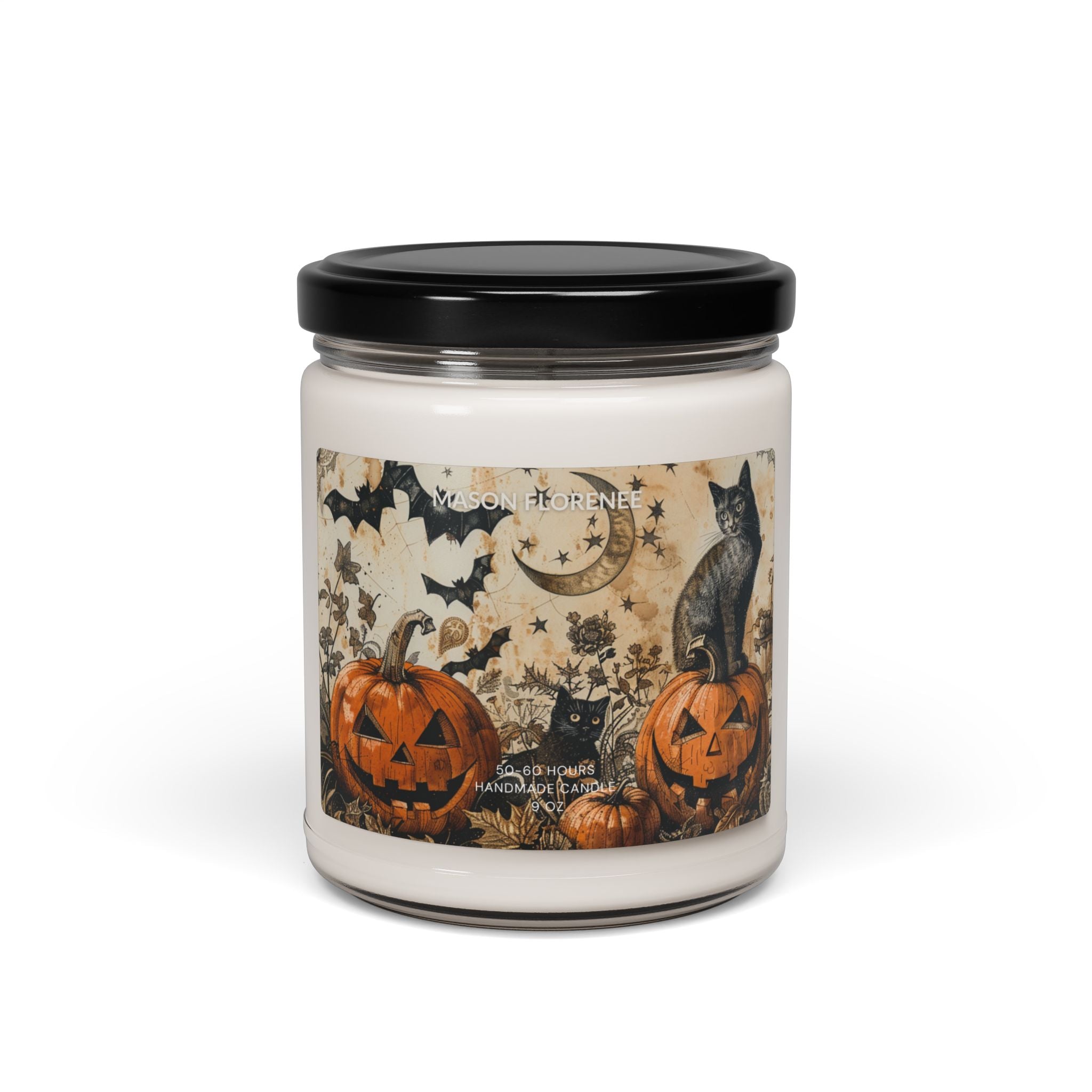Maison Florenne™ Enchanted Black Cat Halloween Candle – Luxury Hand-Poured Soy, 50–60 Hours Burn