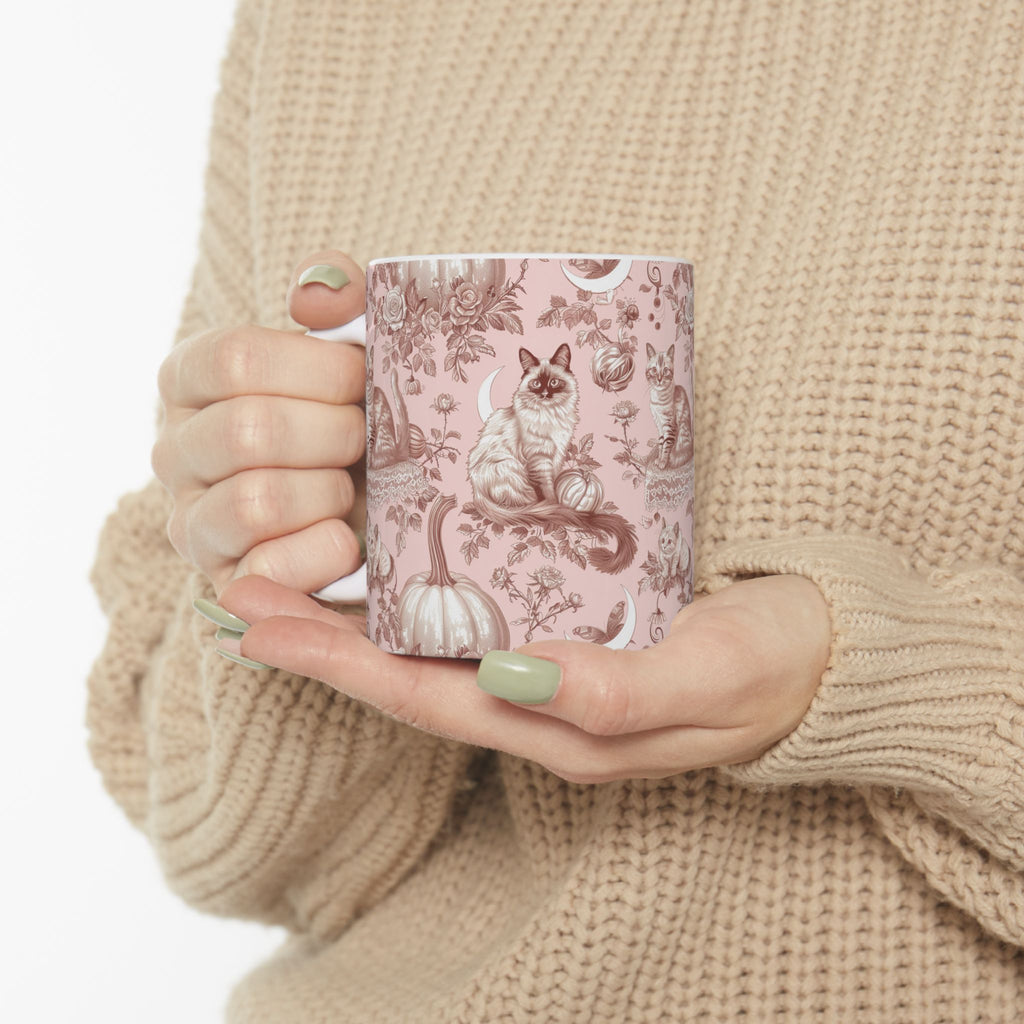 Blush Moonlight Cats Mug – Vintage Toile Autumn Coffee Cup