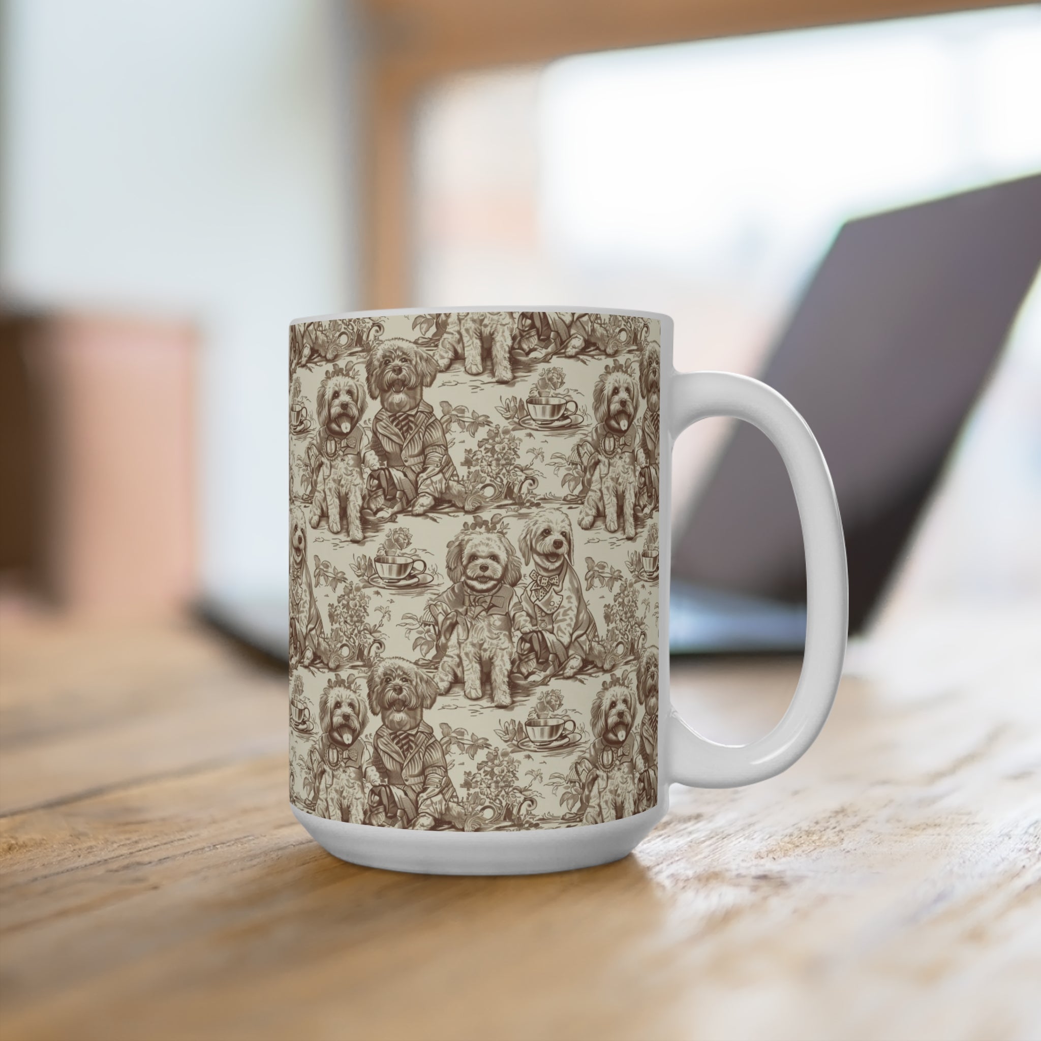 Café Canine Toile Mug – Vintage Sepia Dog Lover’s