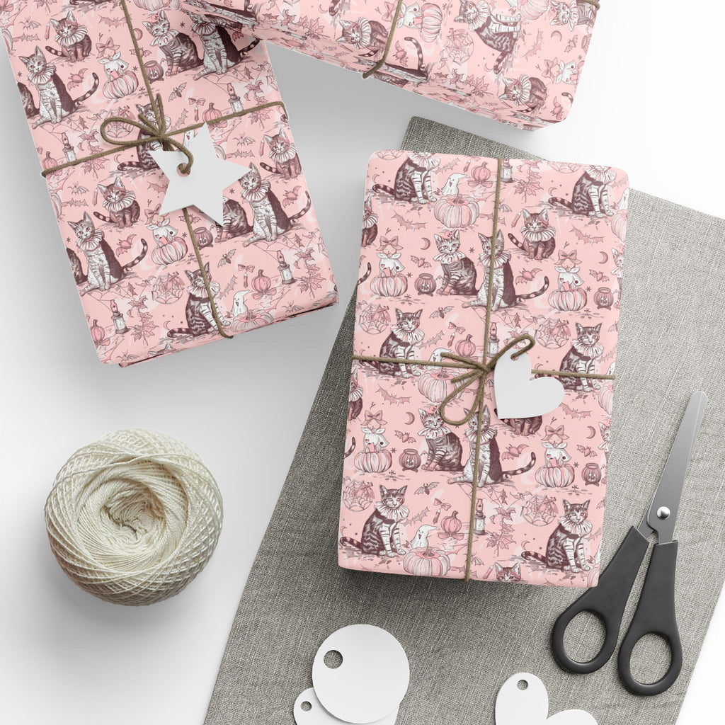 Blush Halloween Cat Wrapping Paper – Maison Florenne™ Vintage Pumpkin Toile Gift Wrap