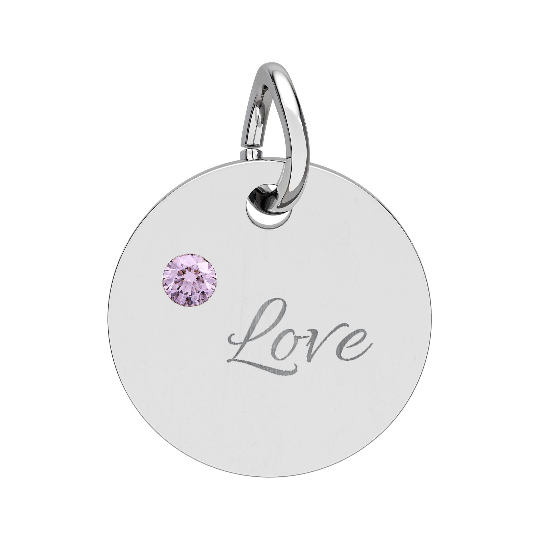 LOVE — Gold Plated Ruby Valentine Charm,  Birthstone Circle Charm (Engraving)
