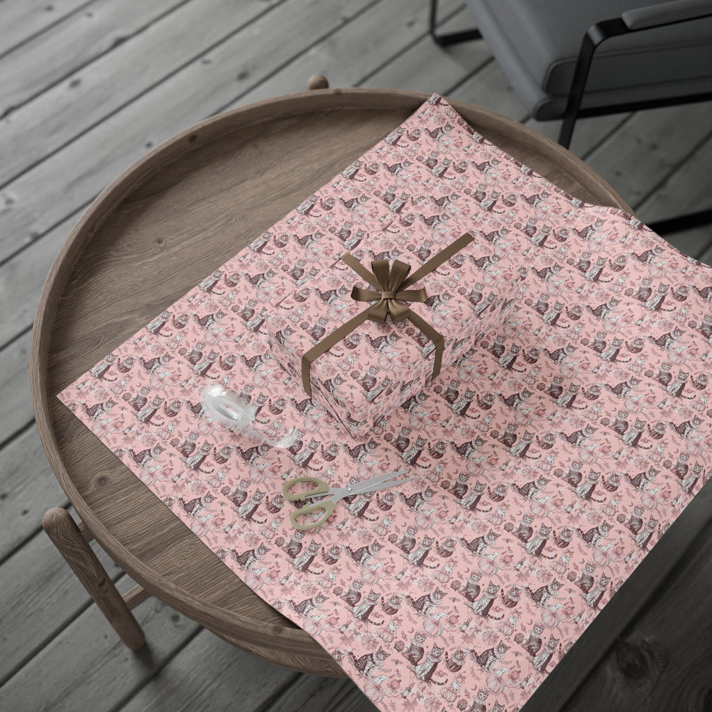 Blush Halloween Cat Wrapping Paper – Maison Florenne™ Vintage Pumpkin Toile Gift Wrap