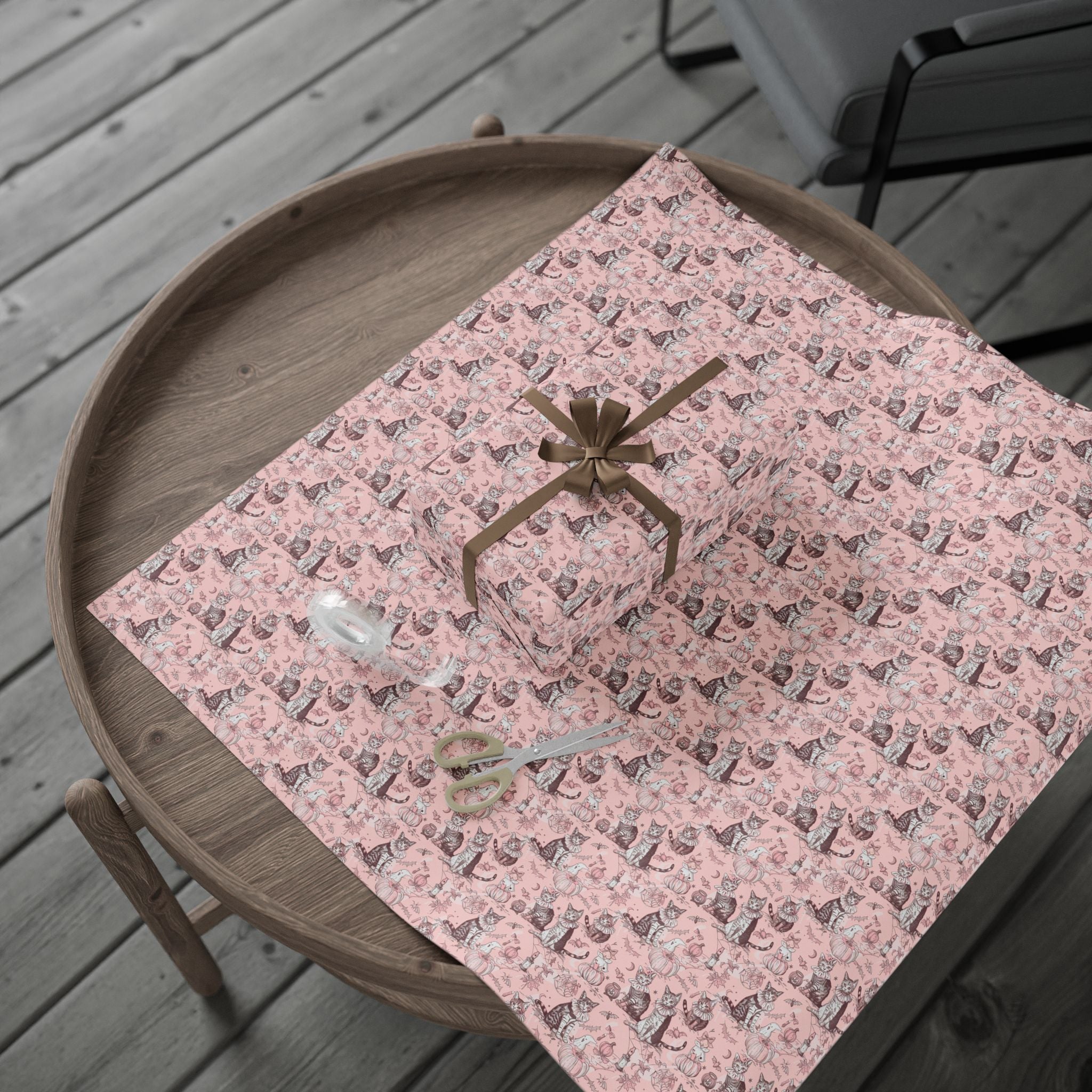 Blush Halloween Cat Wrapping Paper – Maison Florenne™ Vintage Pumpkin Toile Gift Wrap
