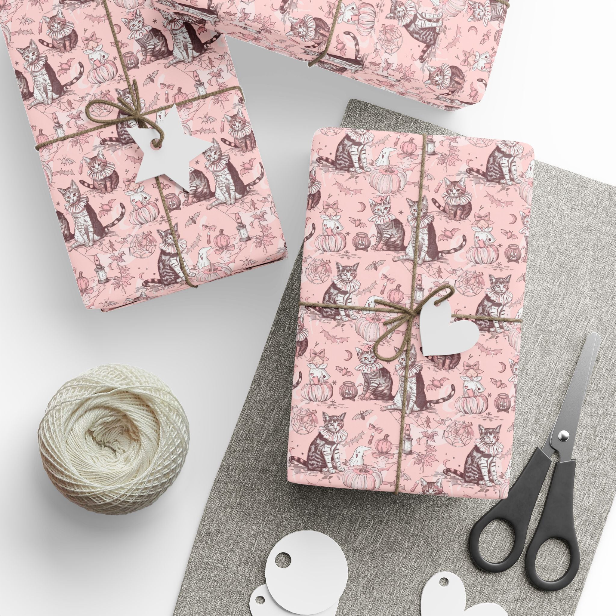 Blush Halloween Cat Wrapping Paper – Maison Florenne™ Vintage Pumpkin Toile Gift Wrap