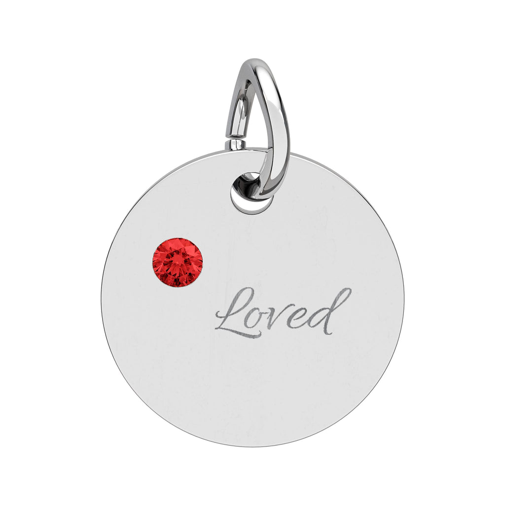 LOVED — Gold Plated Ruby Valentine CHARM ONLY,  Birthstone Circle Charm (Engraving)