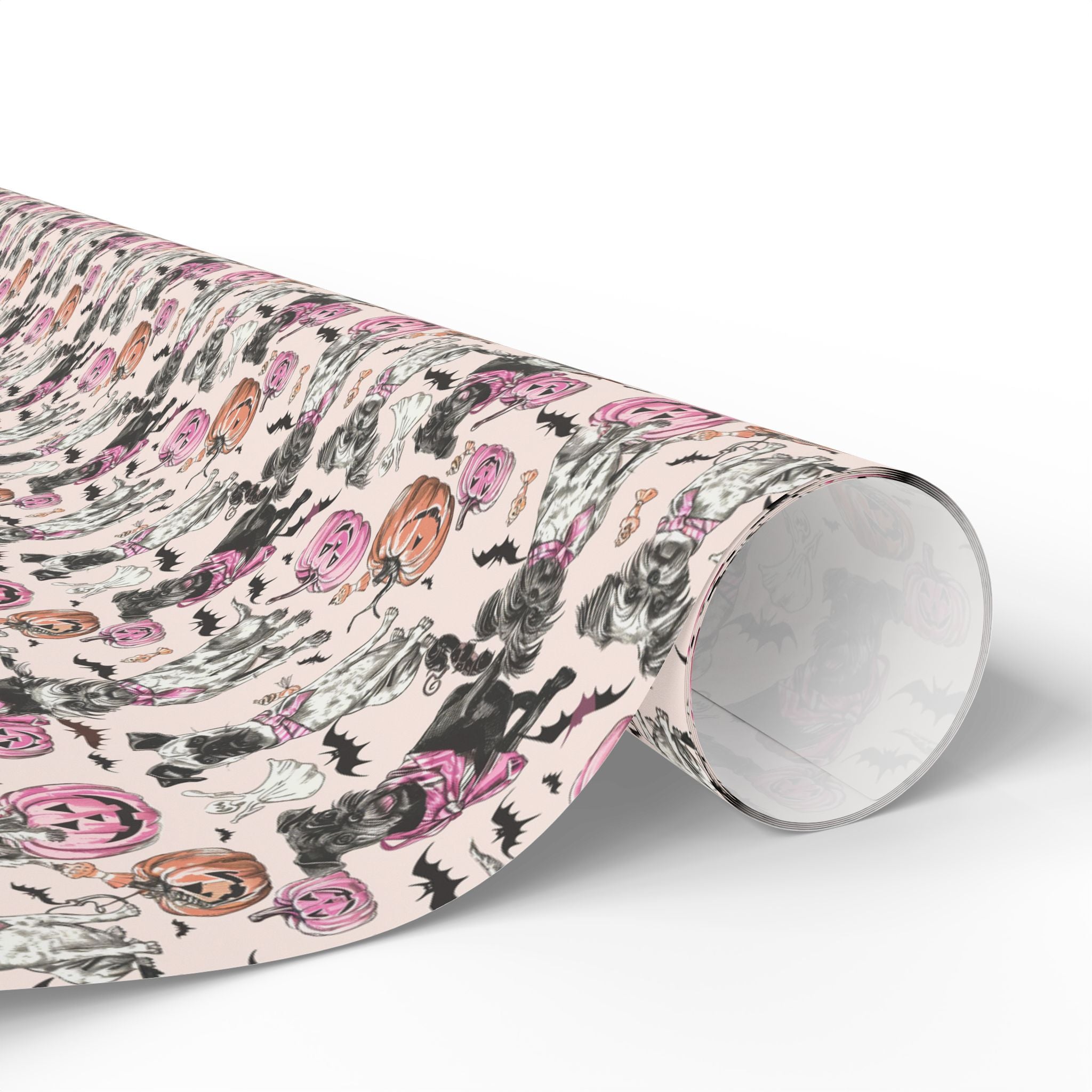 Pastel Halloween Dog Wrapping Paper – Maison Florenne™ Pink Pumpkin Luxury Gift Wrap