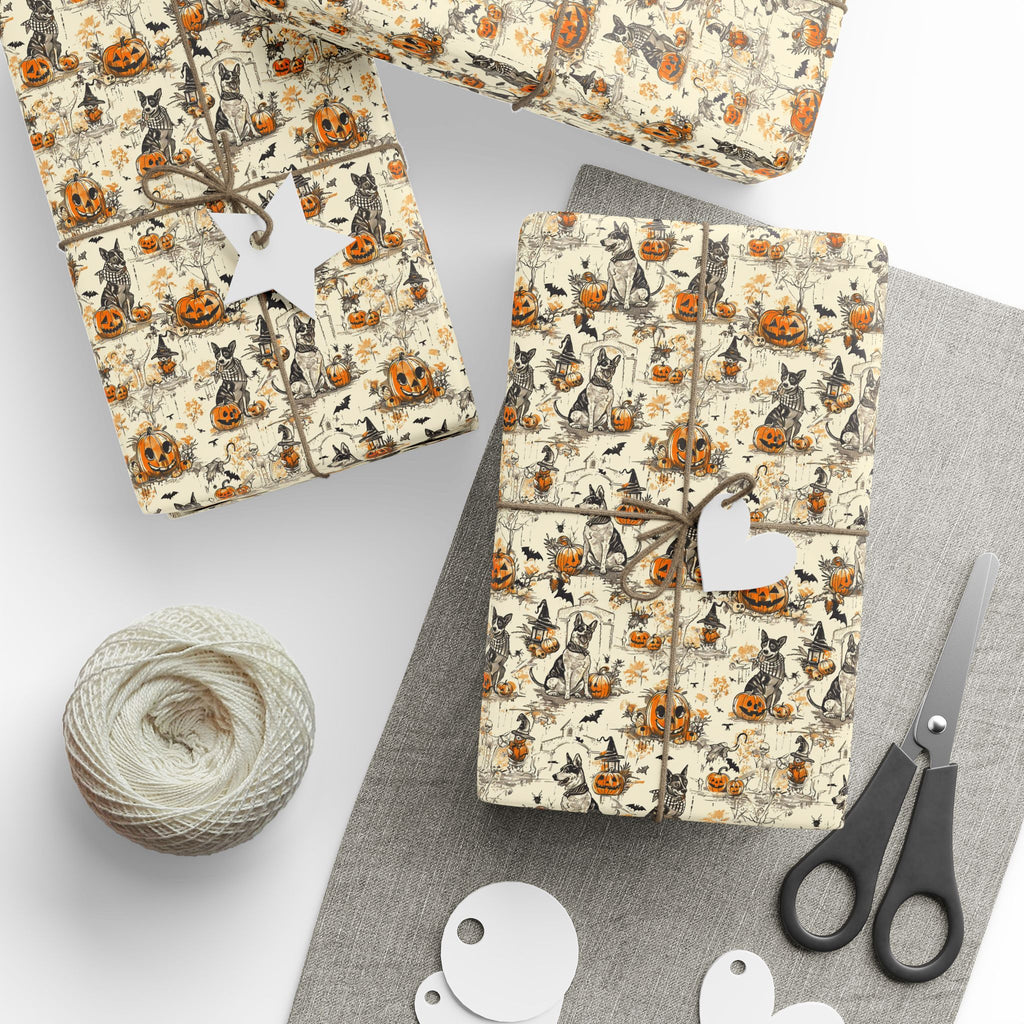Vintage Halloween Dog Wrapping Paper – Maison Florenne™ Pumpkin & Pups Luxury Gift Wrap