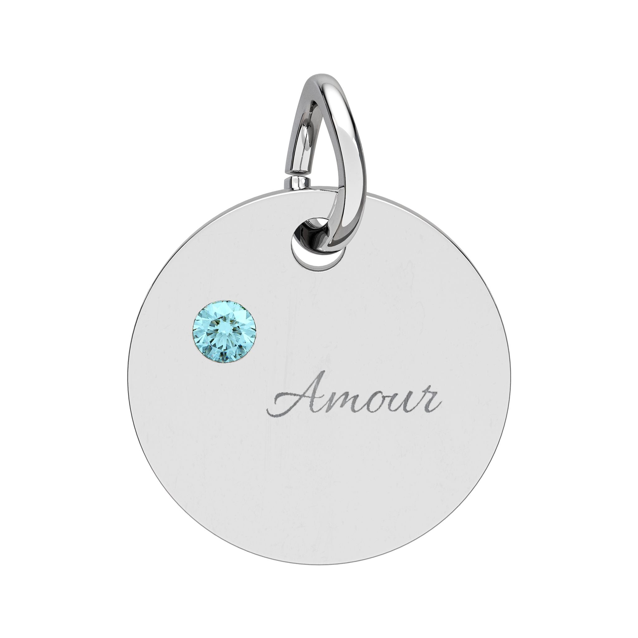 AMOUR Gold Plate CZ Ruby Charm – Romantic Keepsake Pendant, Birthstone Circle Charm (Engraving)